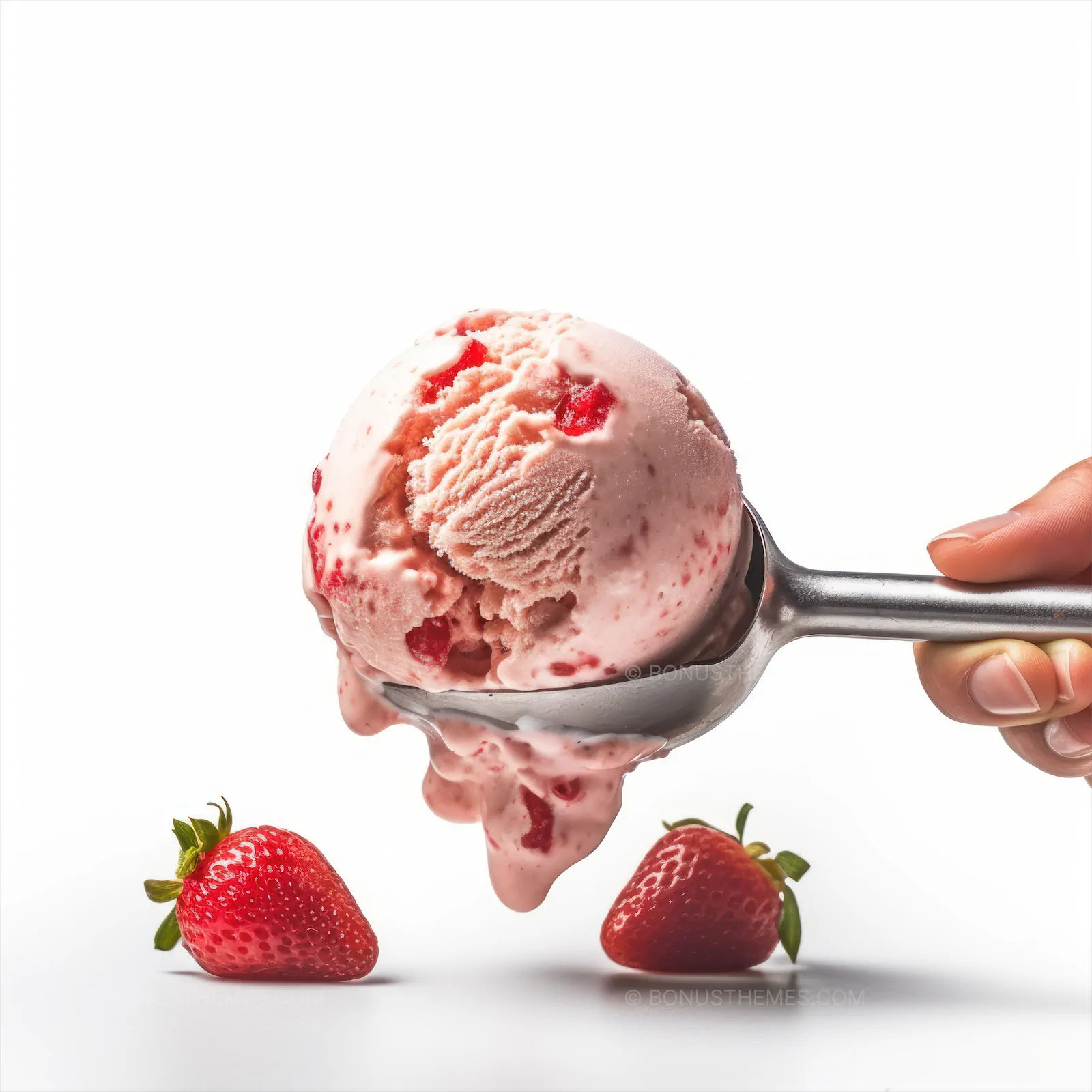 Ice cream scoop with strawberries
