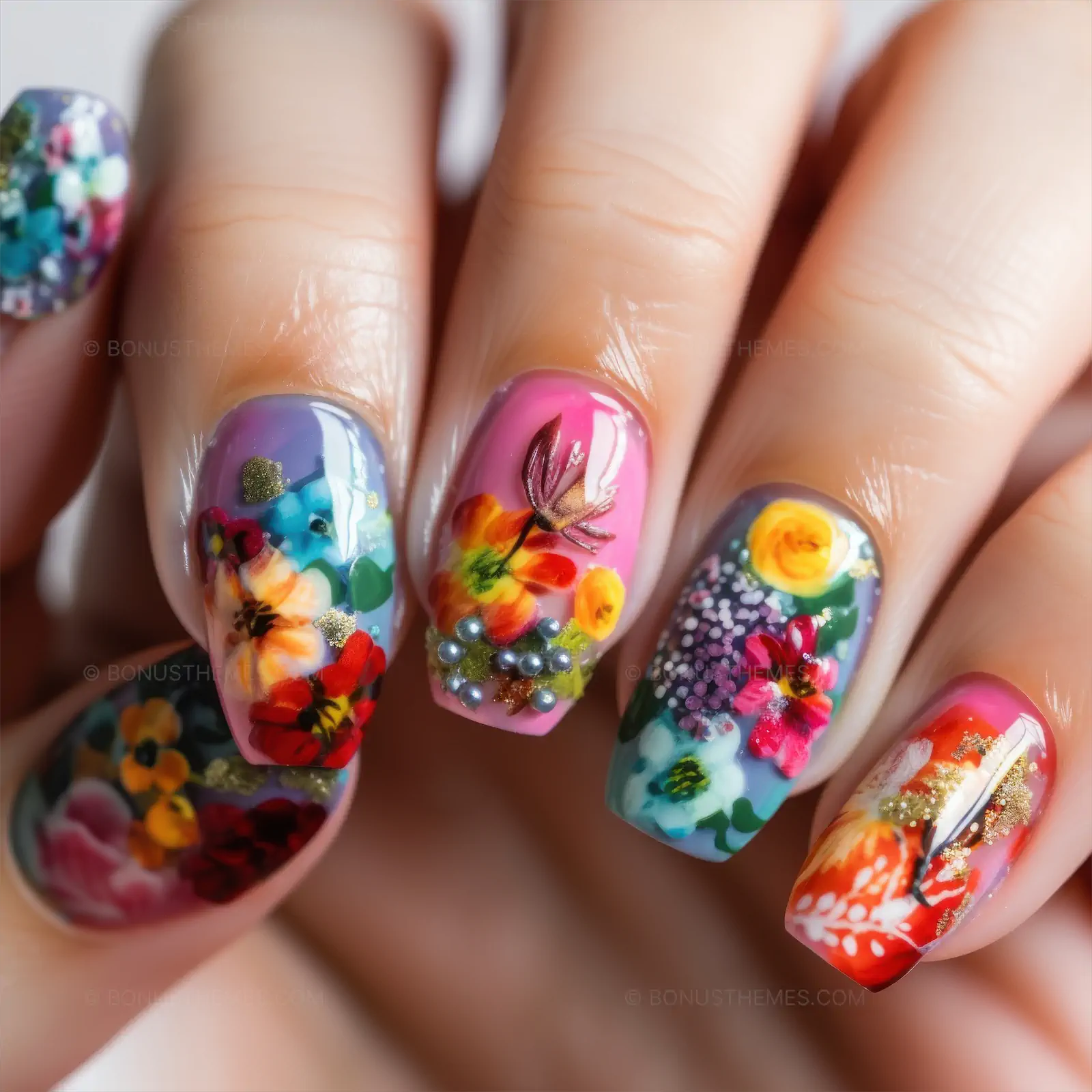 Fingers with colorful nails