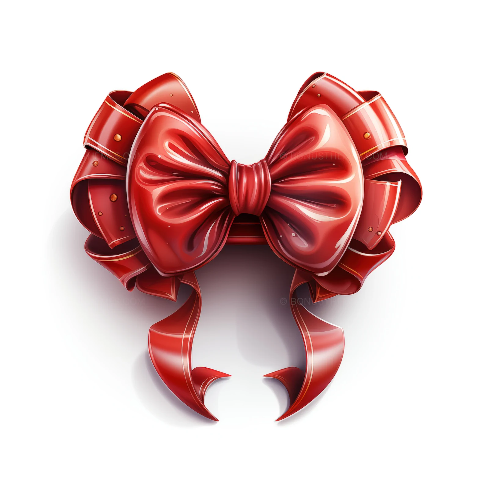 Christmas red bow with ribbons isolated on white background