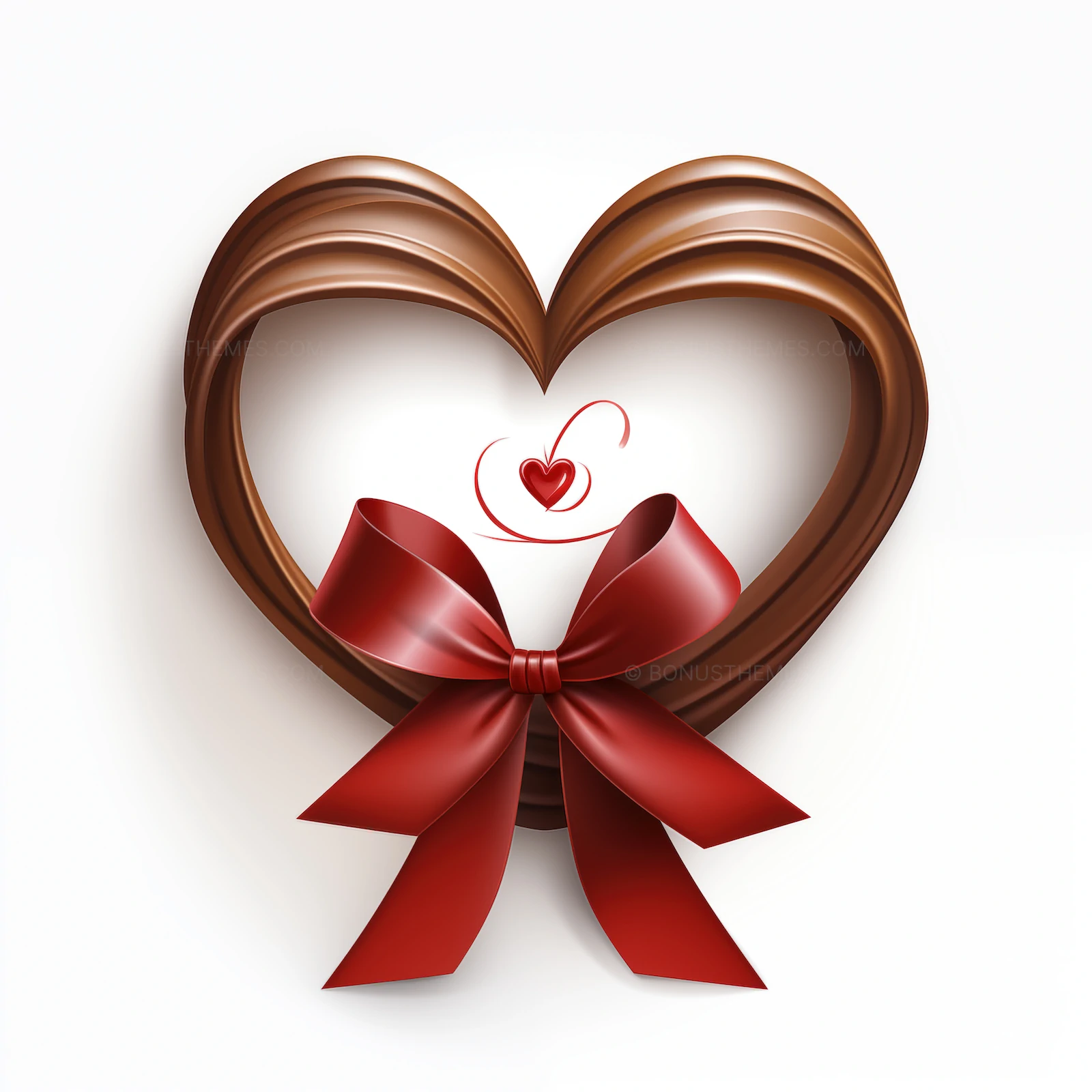 Chocolate heart with Christmas red ribbon