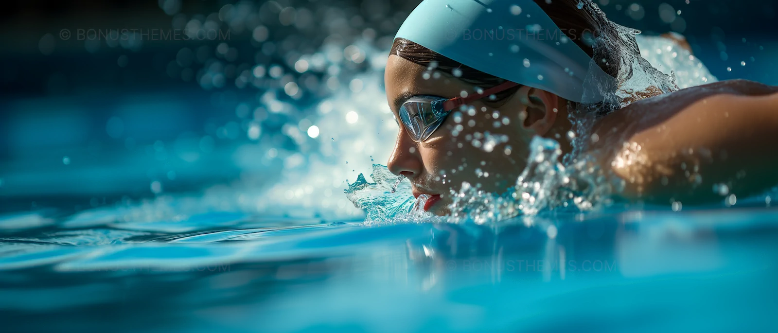 Close-up of a swimming woman freestyle