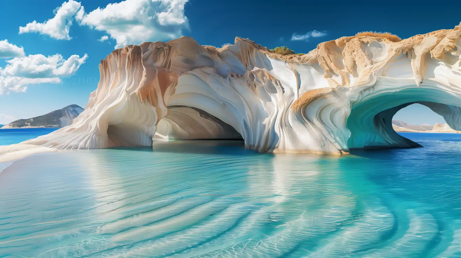 Milos island marvel, azure waters and marble arches