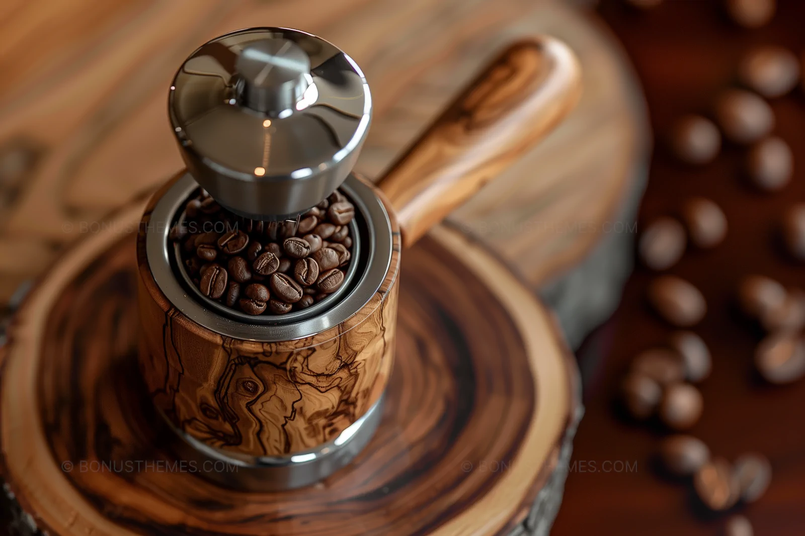 Vintage artisanal coffee grinder, aromatic espresso preparation