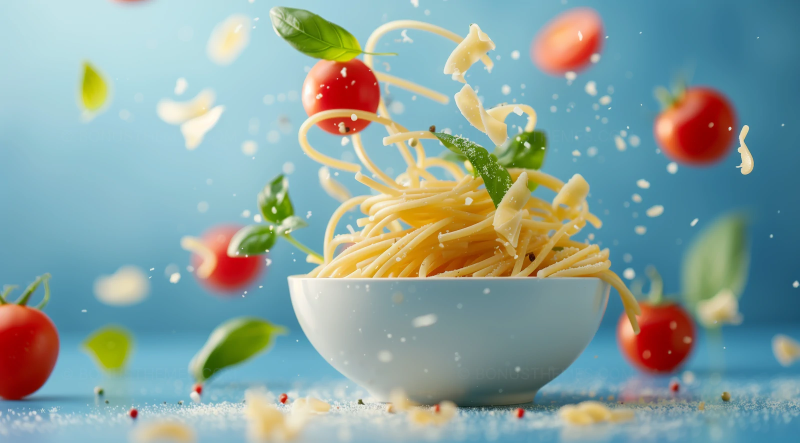Flying spaghetti bowl, food photography