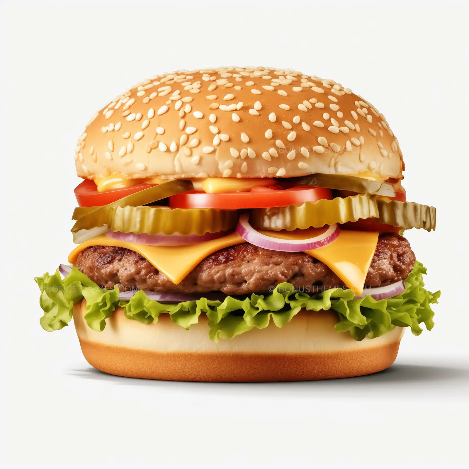 Classic cheeseburger on white background