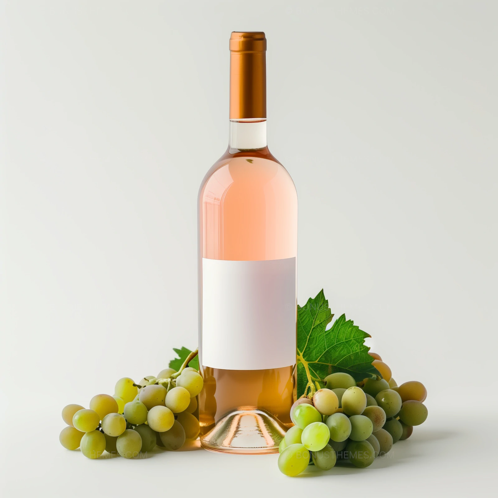 Rosé wine bottle with grapes