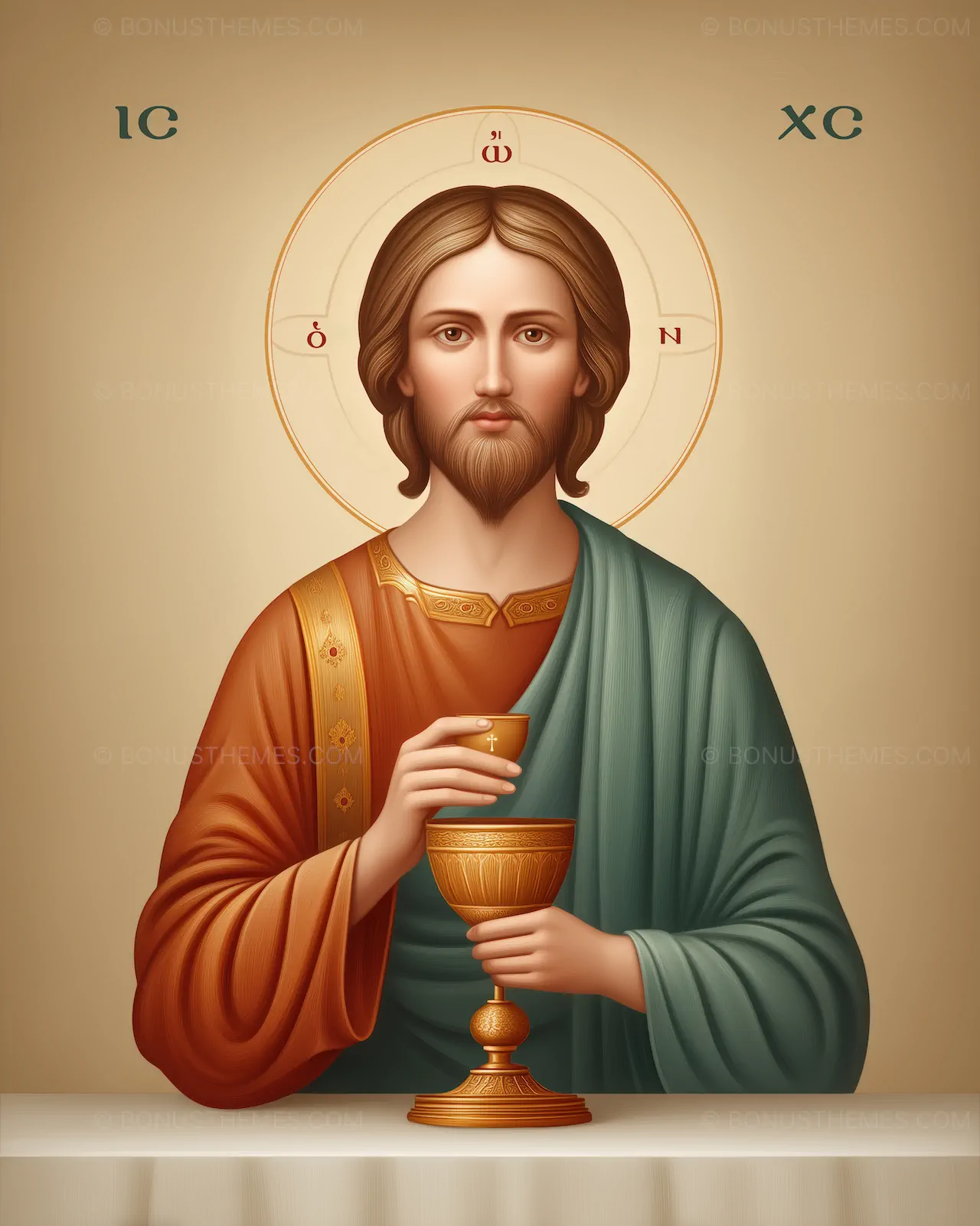 Jesus Christ with Sacred Golden Chalice and Halo - AI Generated Spiritual Artwork