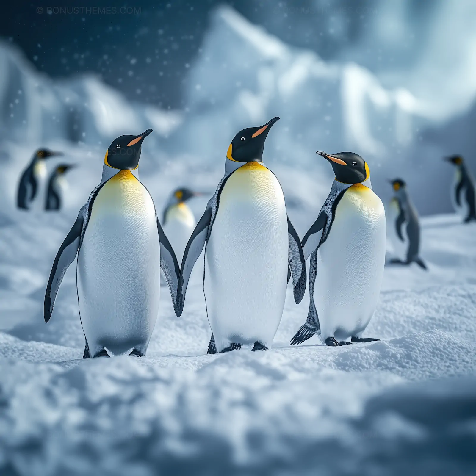 King Penguins in Snow - Majestic Antarctic Wildlife Scene | AI Image