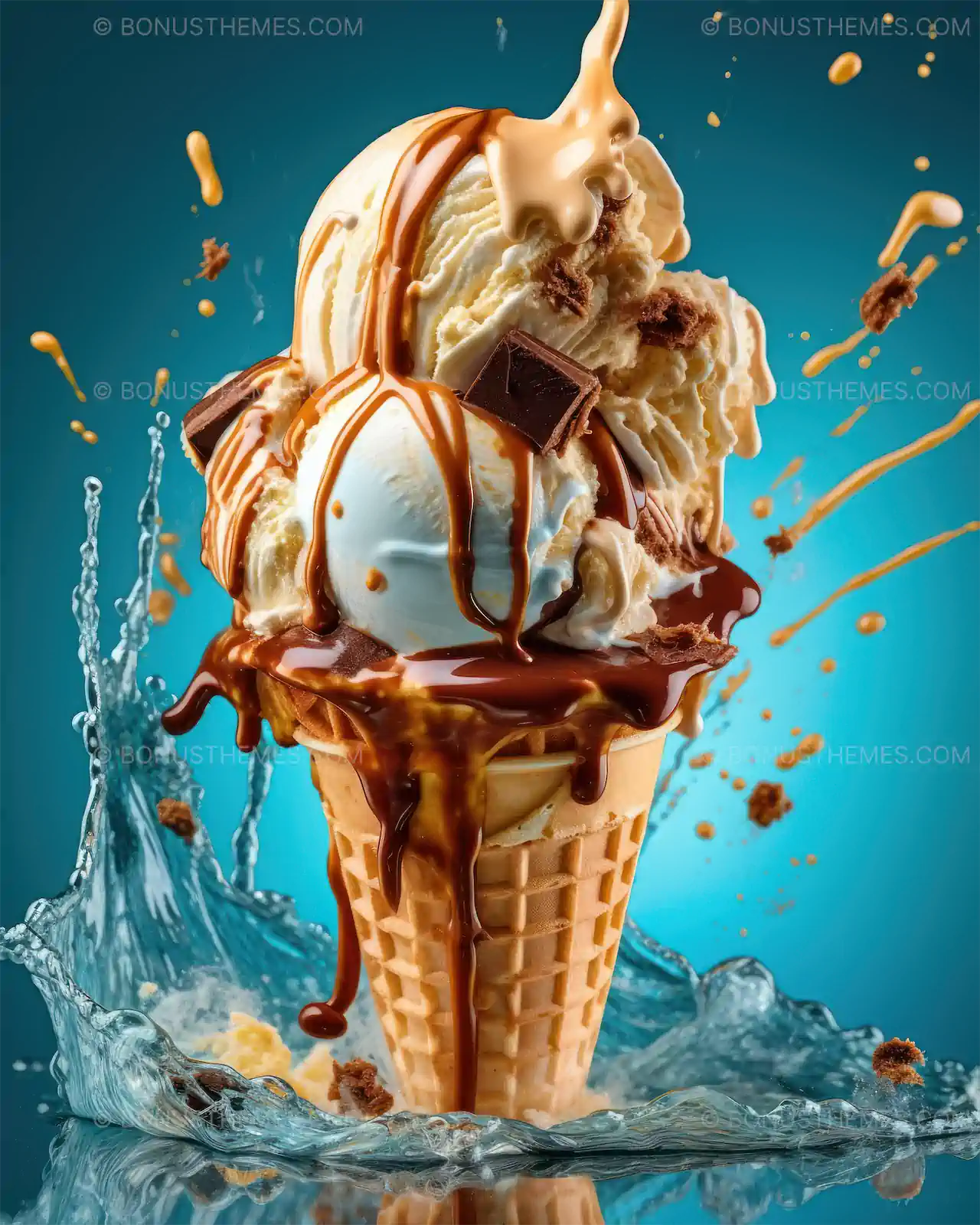 Large Ice Cream Cone with Chocolate Sauce Dripping | Indulgent AI Generated Dessert Image