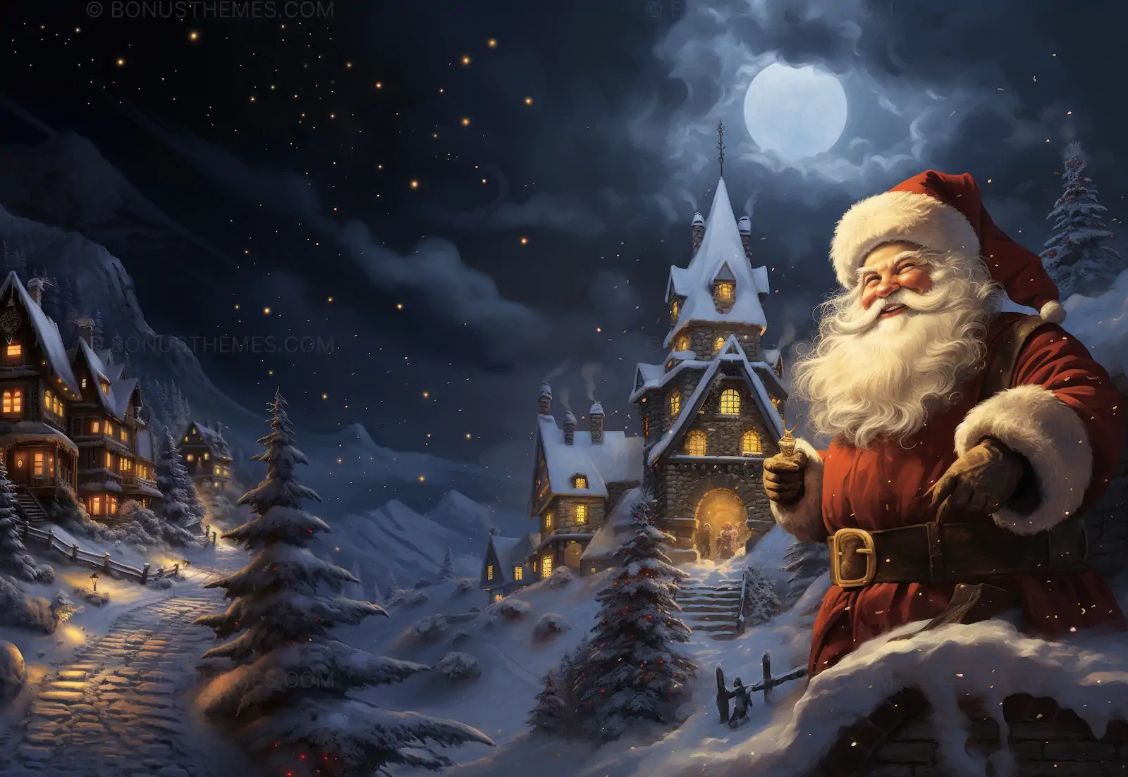 Magical Santa Claus Stroll Through Christmas Village | Twinkling AI Generated Holiday Scene