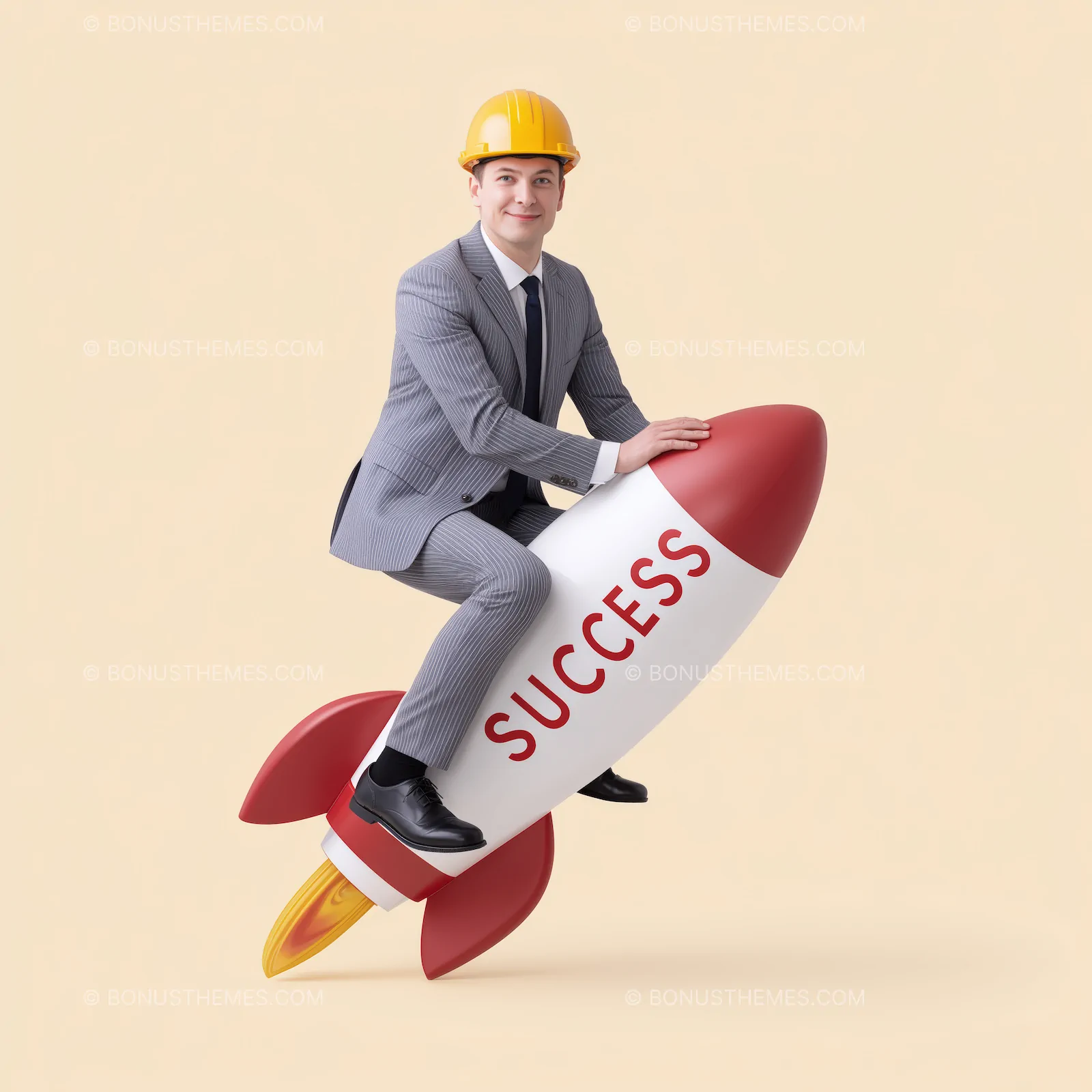 Man on Rocket Labeled “Success” | Motivational Business AI Image