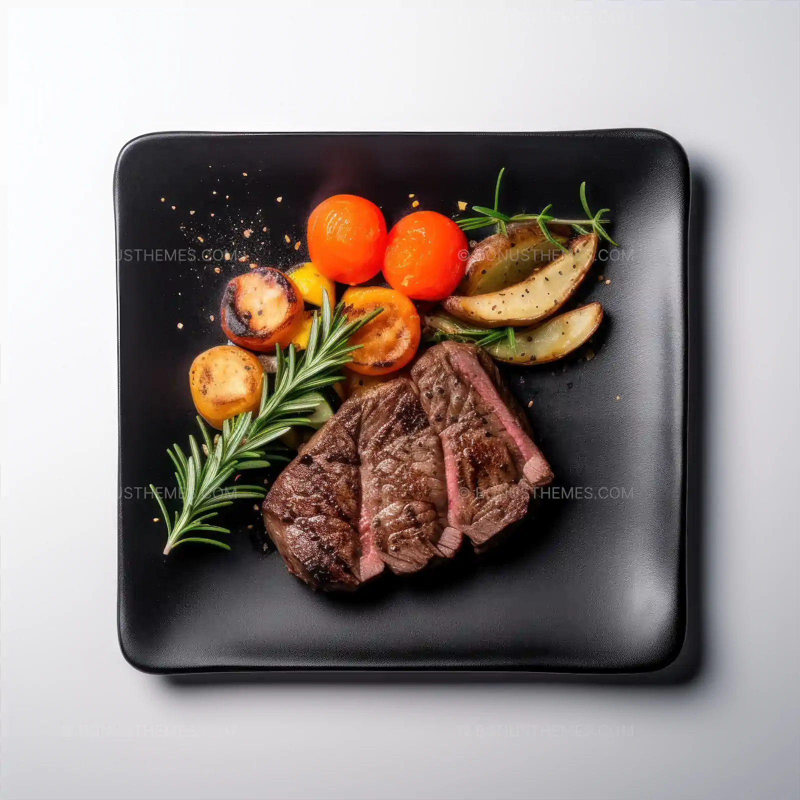 Gourmet Meat and Vegetables on Black Plate | Fine Dining AI Generated Image