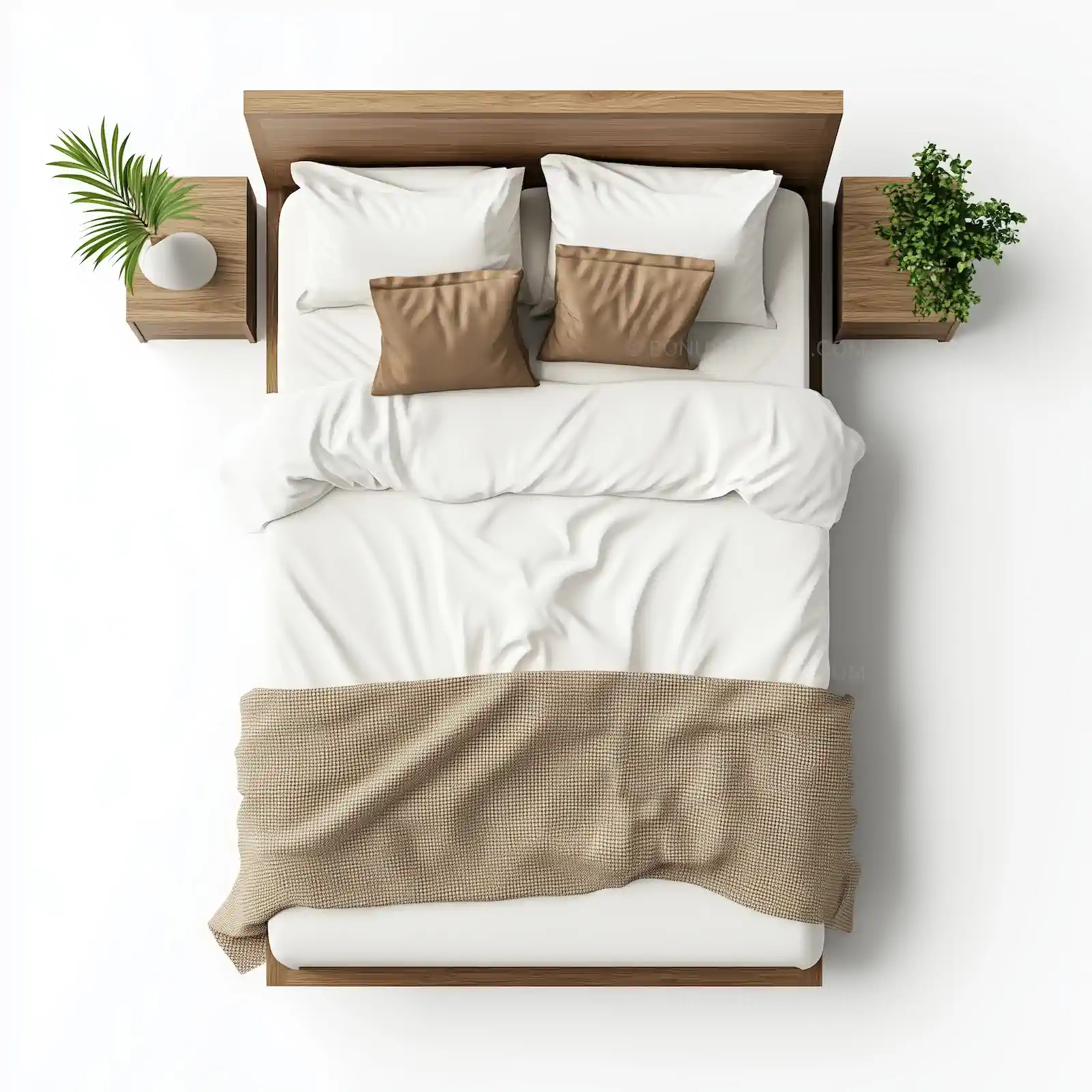 Modern Bedroom Top-Down View | Minimalist Bed & Wooden Furniture | AI Image