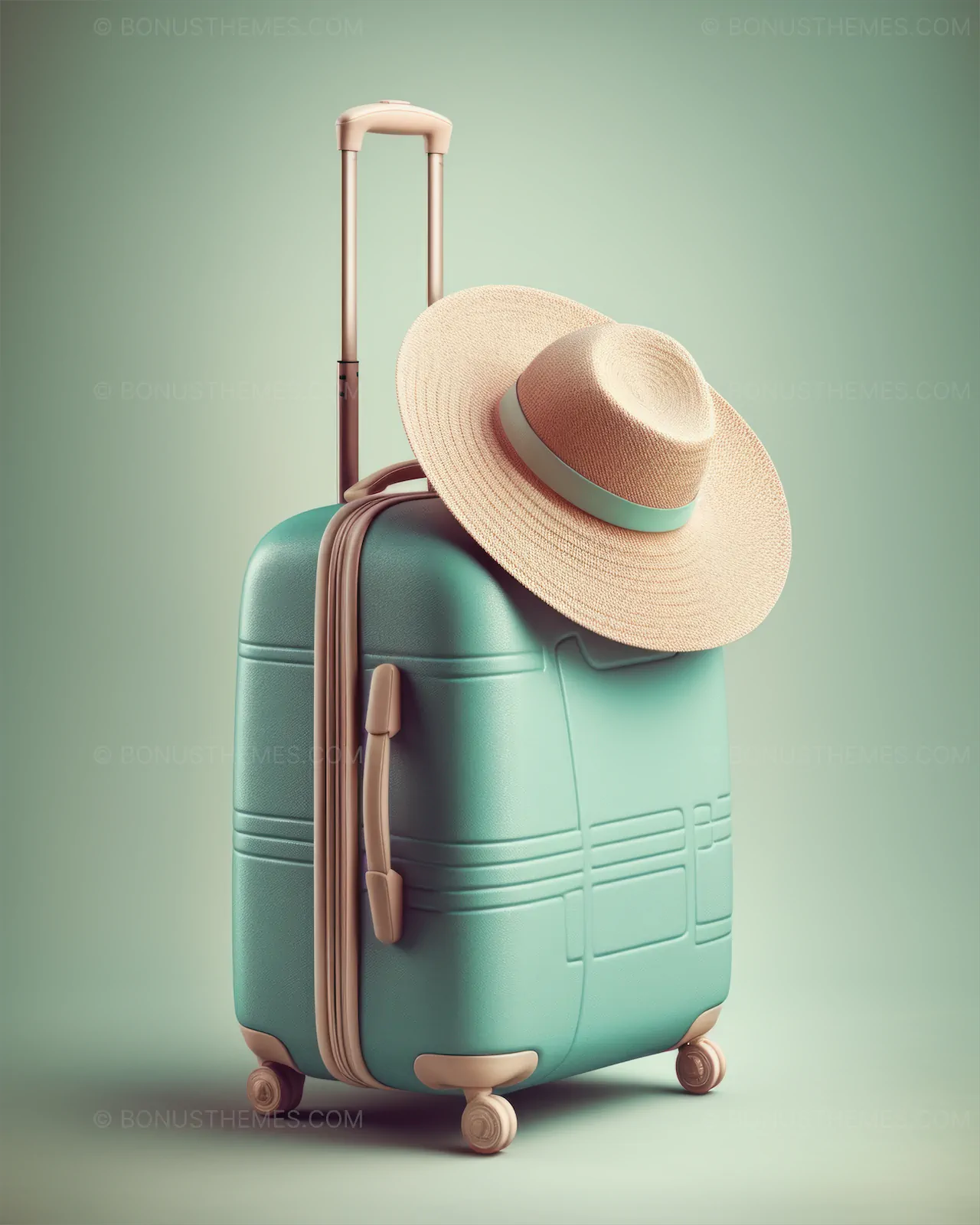 Modern Pastel Suitcase and Sunhat on Minimal Background | Chic AI Generated Travel Essentials Illustration