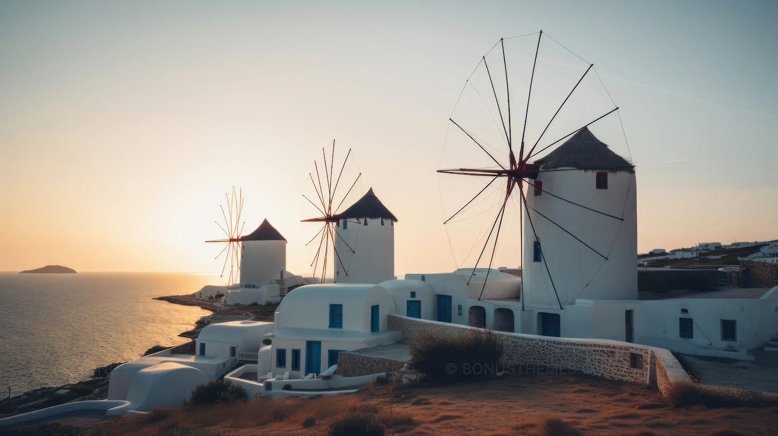 Mykonos Windmills at Sunset | Iconic Greek Island AI Travel Image