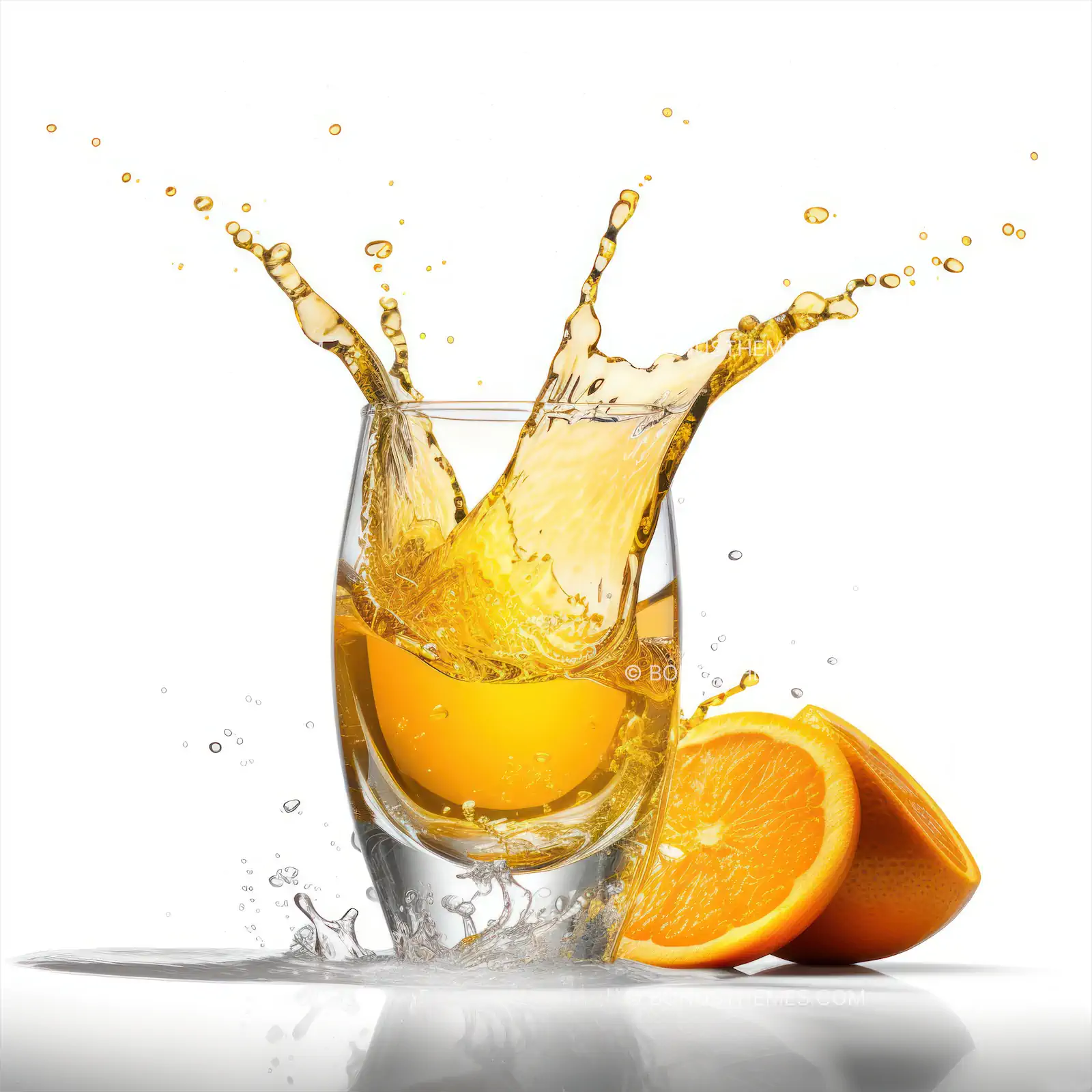 Orange Juice Splash on Isolated White Background | Fresh and Energetic AI Generated Beverage Illustration
