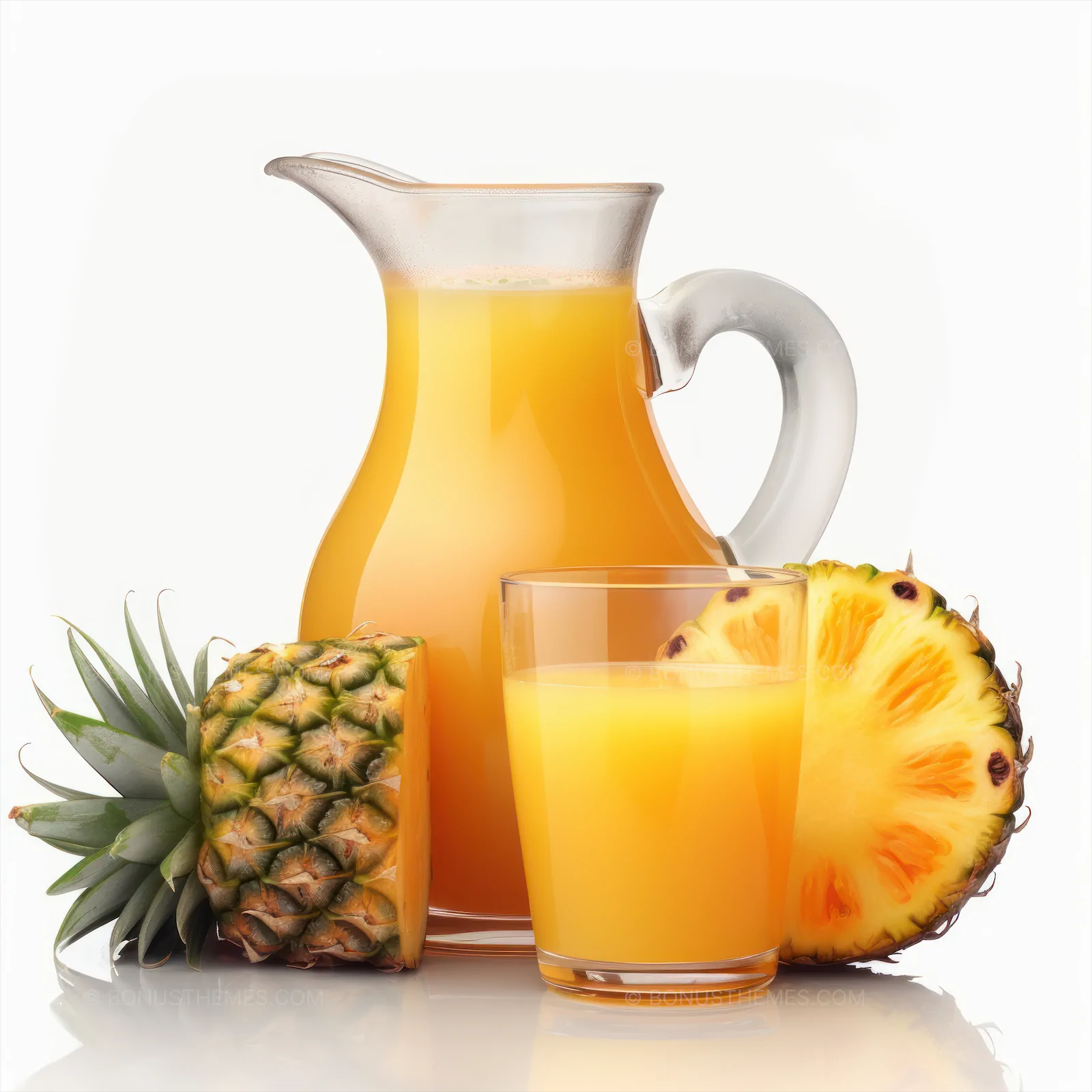 Pitcher of Fresh Pineapple Juice Poured into Glass | Refreshing AI Generated Tropical Drink Image