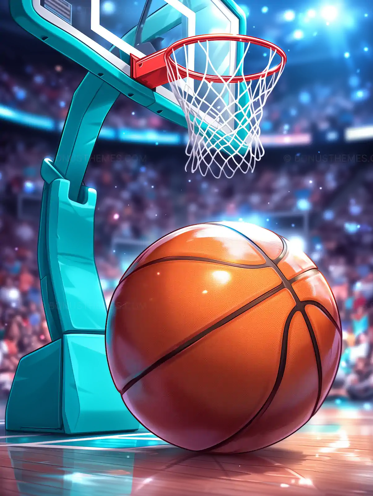 Professional Basketball on Court in Packed Arena - Sports Action | AI Image