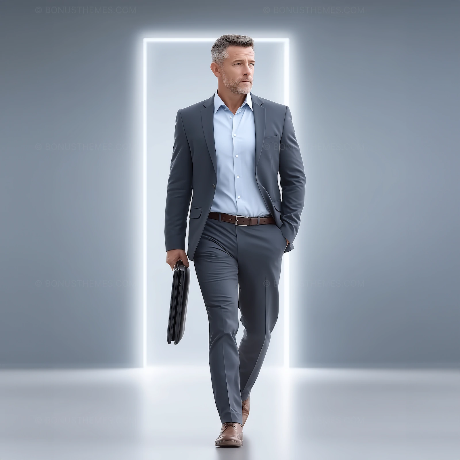 Professional Businessman with Briefcase Walking Through Glowing Doorway | AI Image