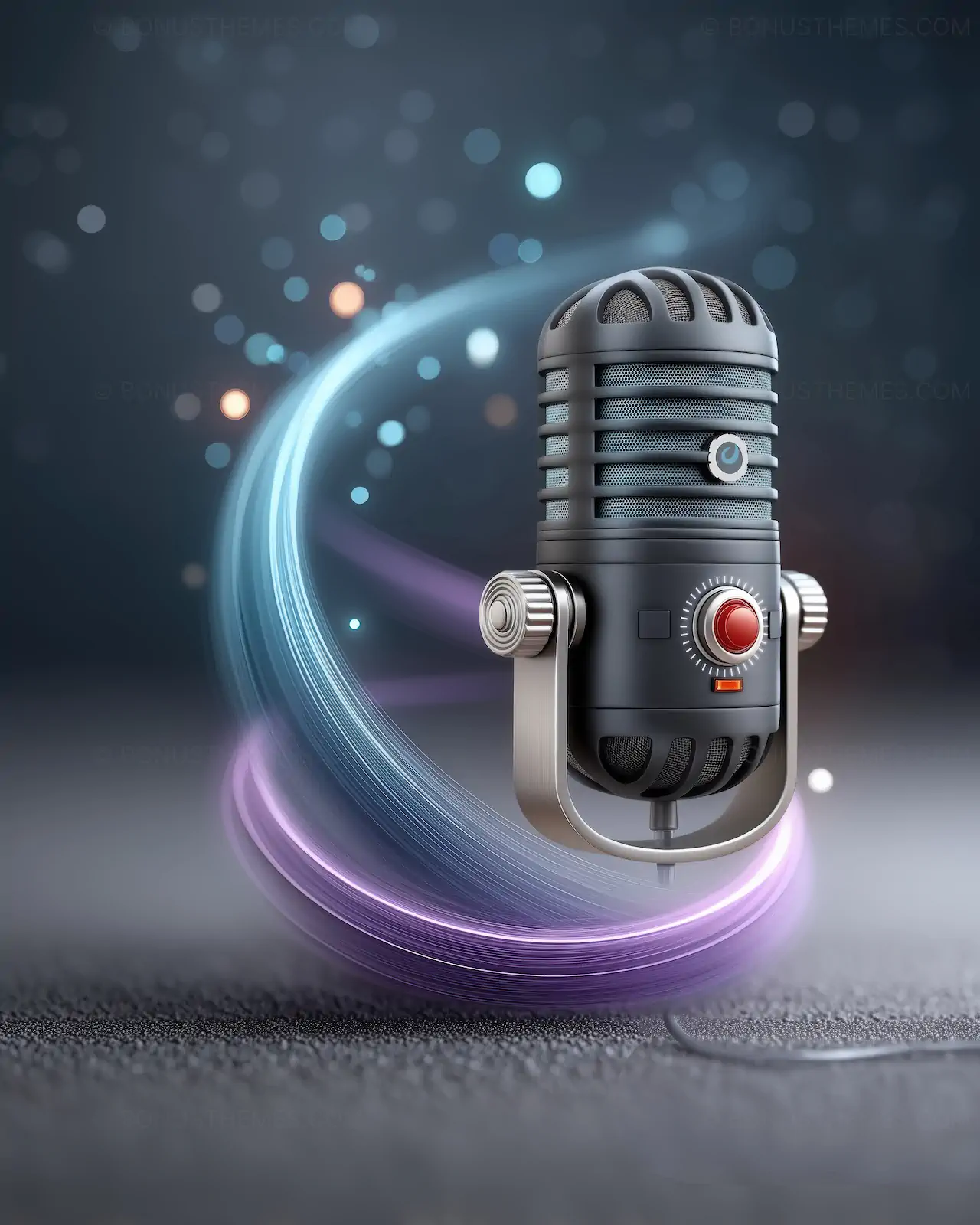 Professional Futuristic Studio Microphone with Neon Light Trails | AI Technology Art