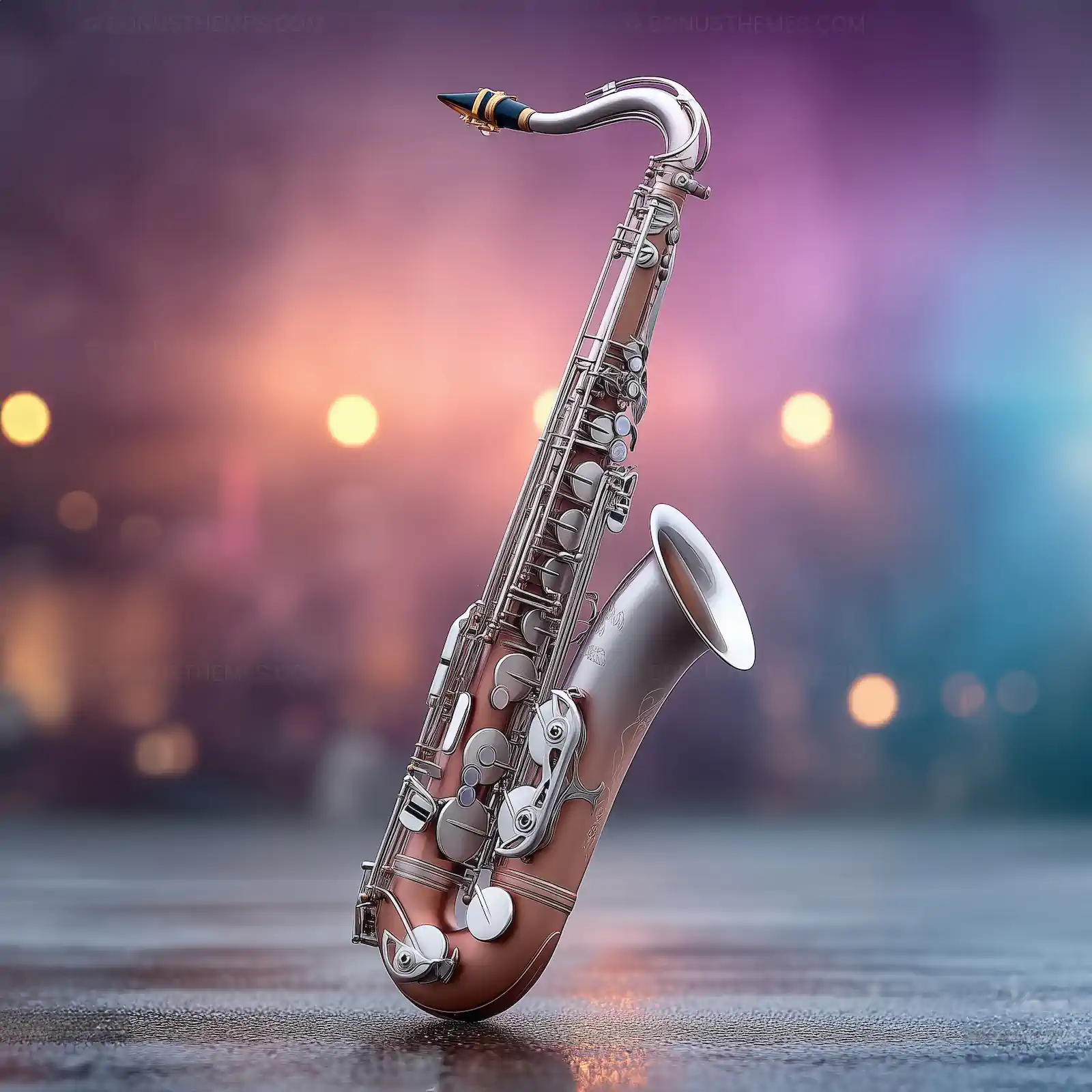 Professional Copper & Silver Saxophone on Stage | AI Music Photography