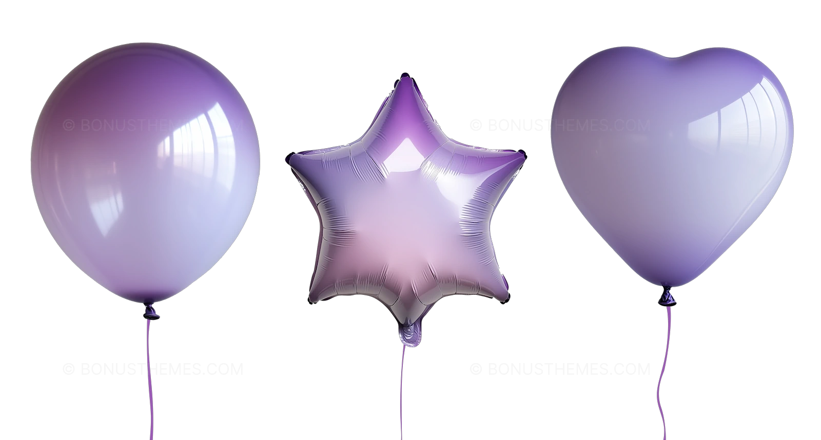 3D Purple Balloons with Heart PNG - Transparent AI Cutout for Party & Valentine Design