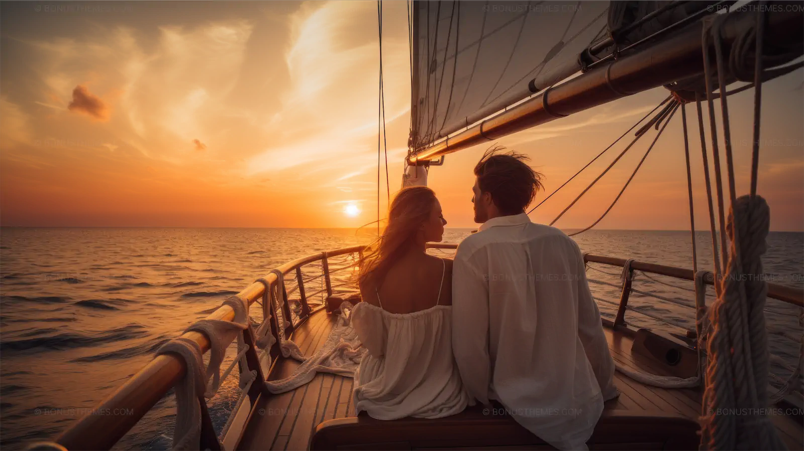 Romantic Couple Watching Sunset from Luxury Yacht Deck - AI Generated Lifestyle Image