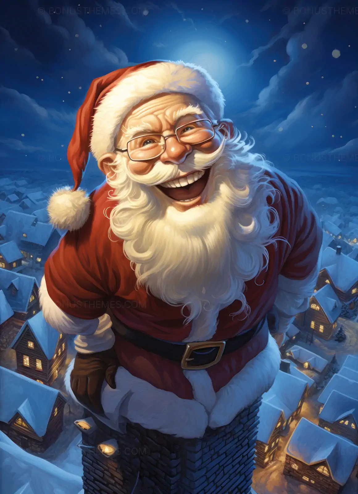 Santa Claus Emerging from a Chimney | Festive AI Generated Christmas Eve Illustration