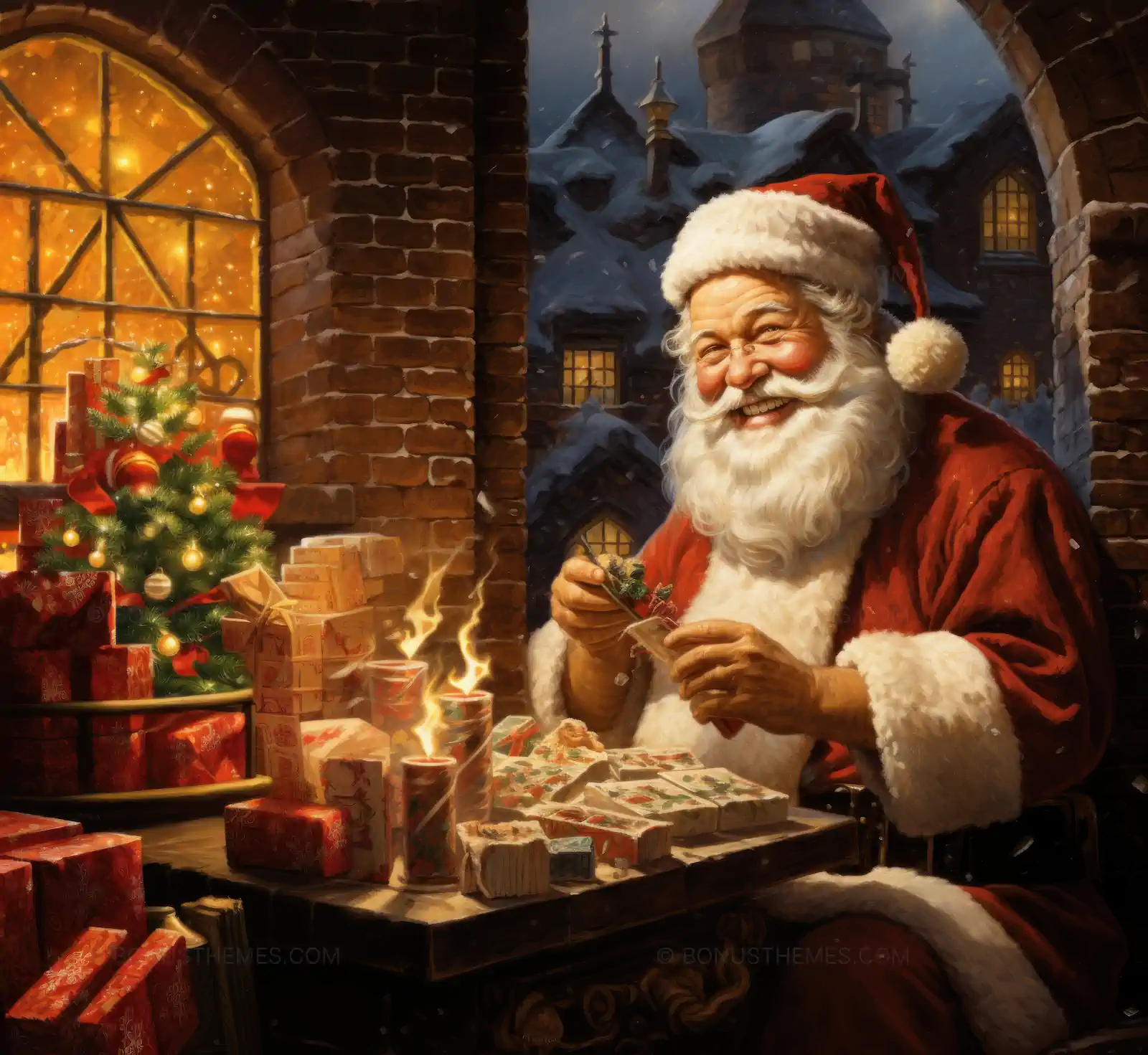 Santa Claus Preparing Christmas Gifts | Festive AI Workshop Illustration