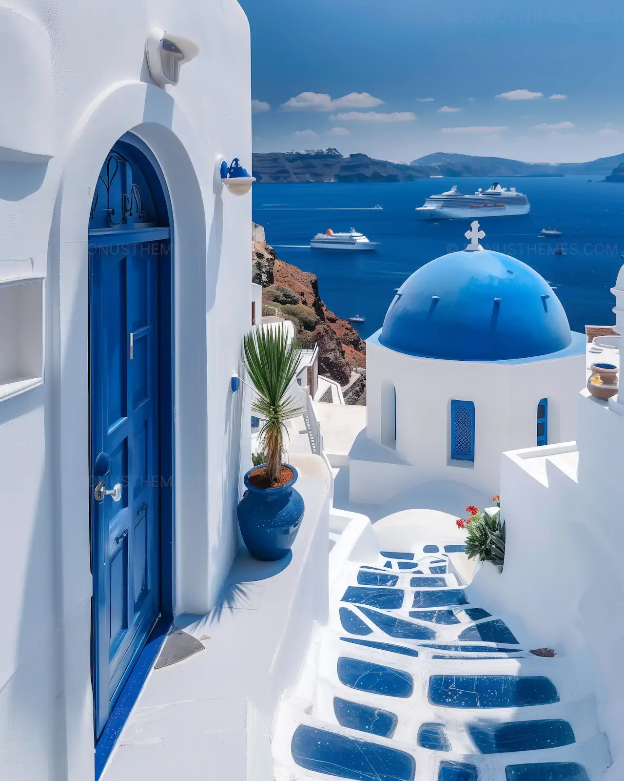 Santorini Blue Door & White Dome - Iconic Greek Island | Travel AI Art