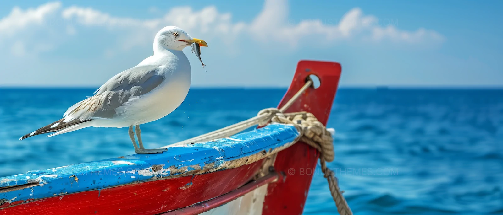 Seagull on Boat with Calm Sea - Maritime Scene | Nautical AI Image
