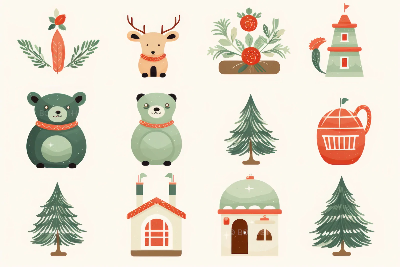 Set of Christmas Icons | Festive Holiday Elements AI Illustration