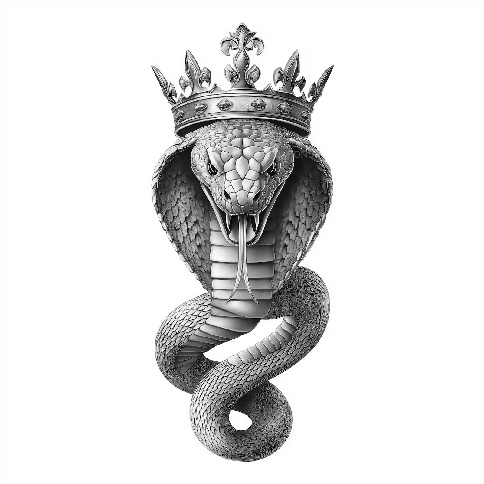 Snake with Crown Tattoo Design - Royal Serpent Black & White Art | AI Image