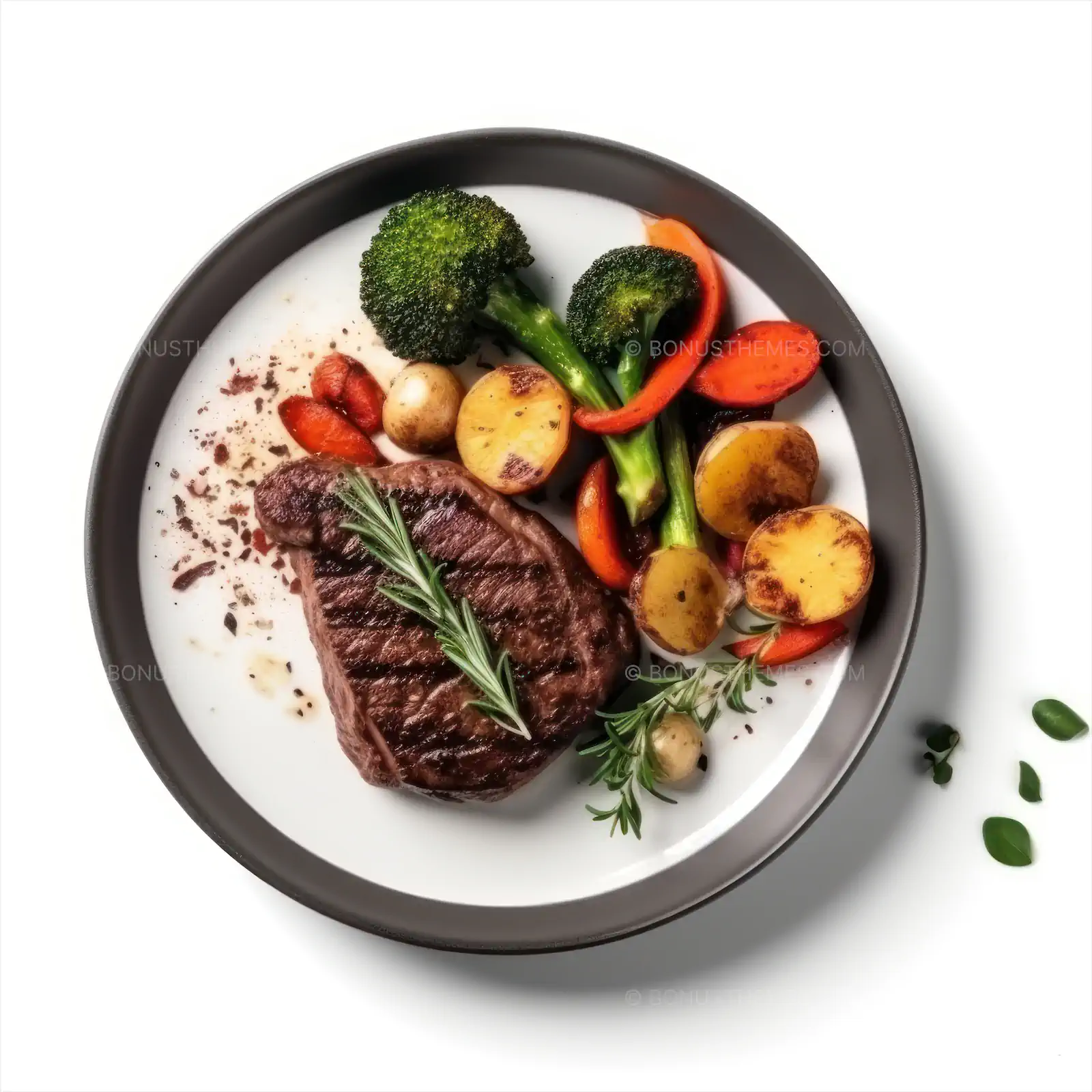 Medium-Rare Steak with Vegetables & Rosemary Sprig | Gourmet AI Generated Culinary Image