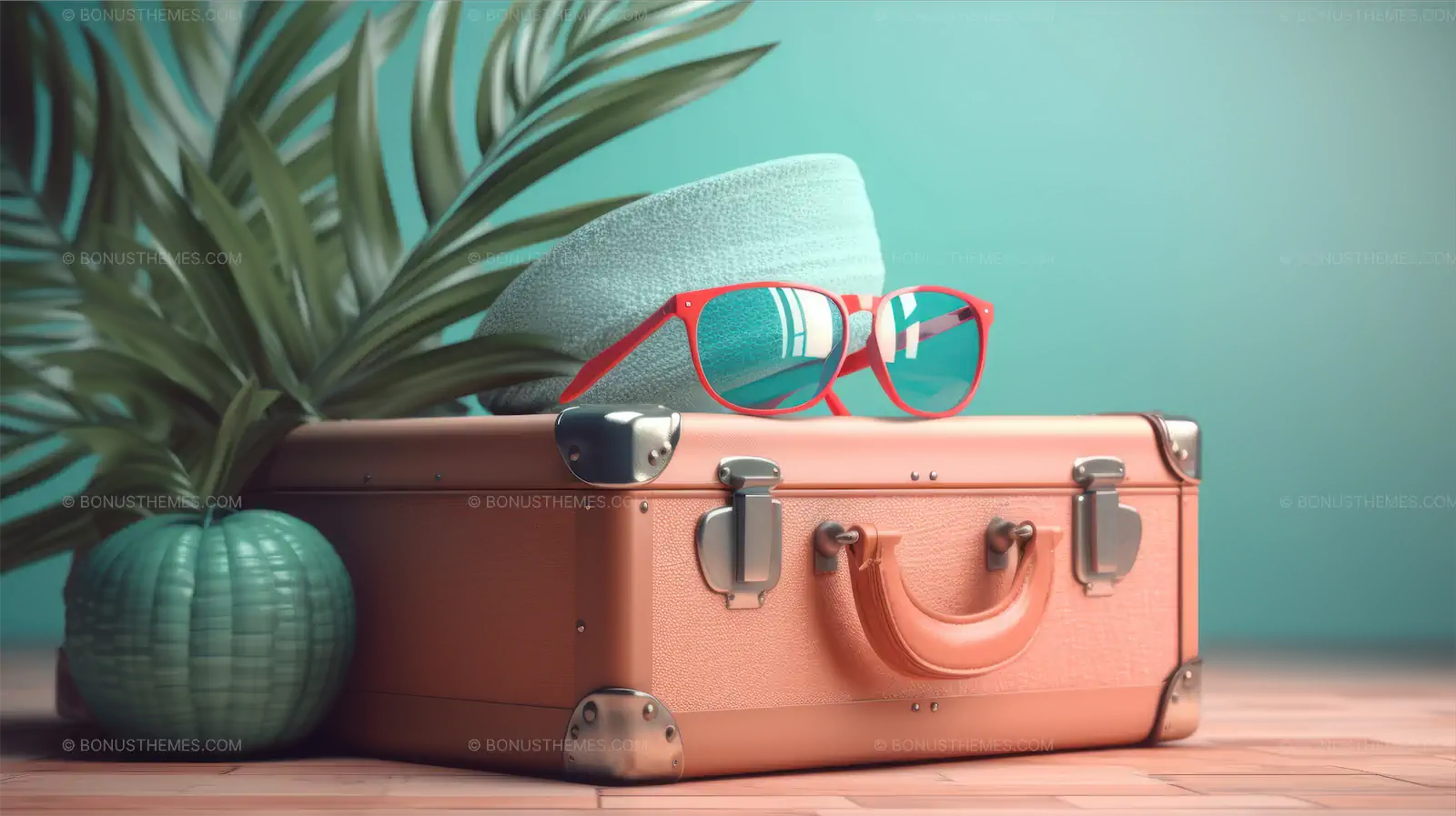 Suitcase with Sunglasses & Hat | Stylish AI Generated Travel Image