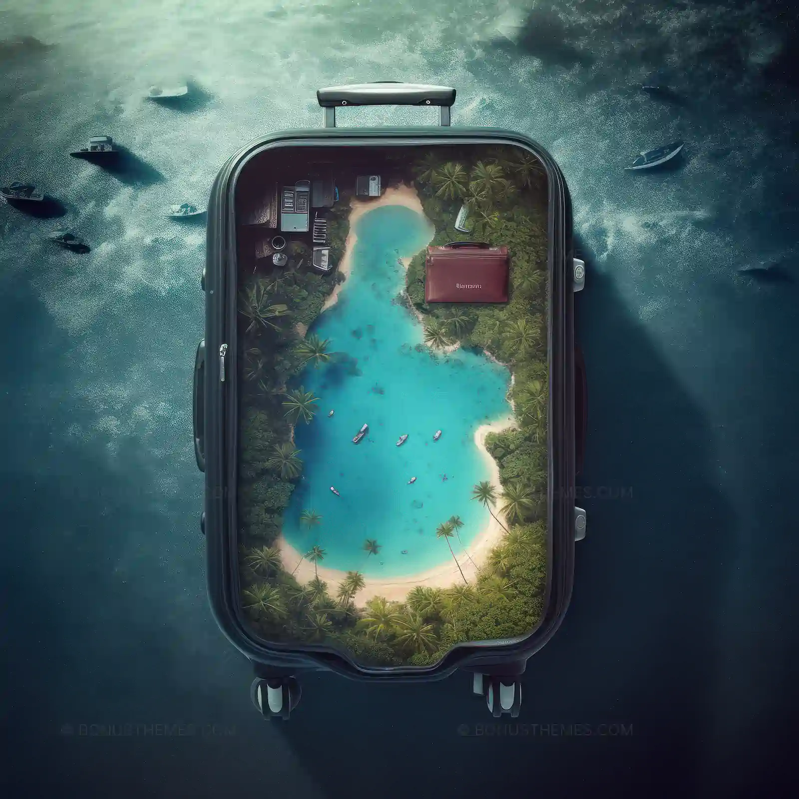Surreal Tropical Island in a Suitcase | Creative Travel AI Image