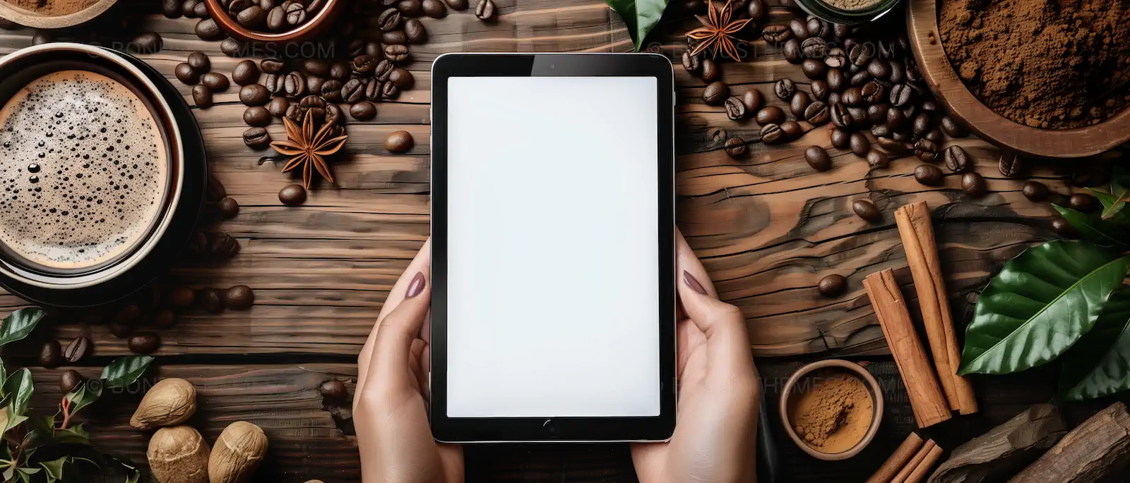 Tablet Mockup - Coffee Inspiration Atmosphere | Tech & Lifestyle AI Image