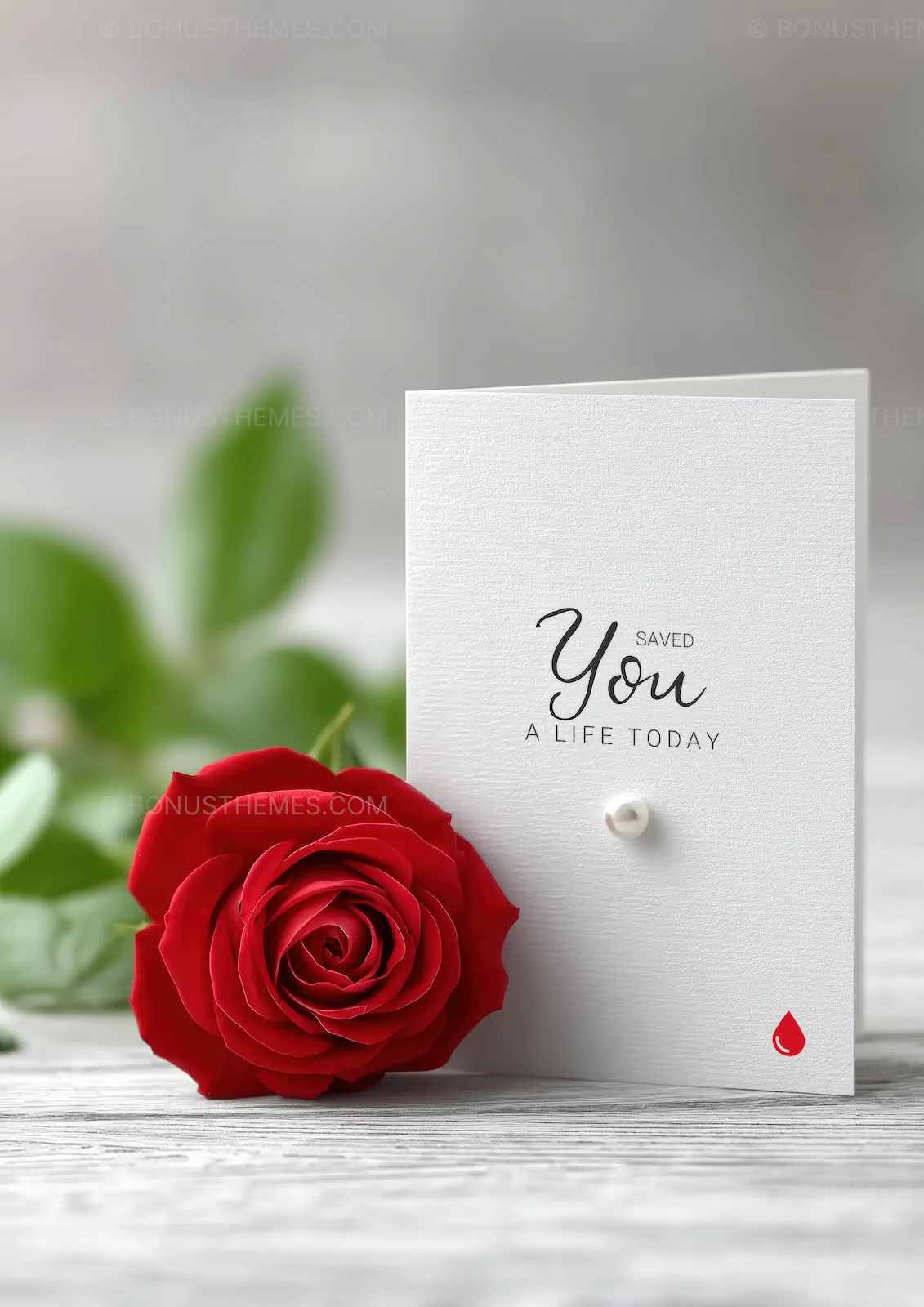 Thank You Card for Blood Donors with Red Rose - You Saved a Life | AI Image