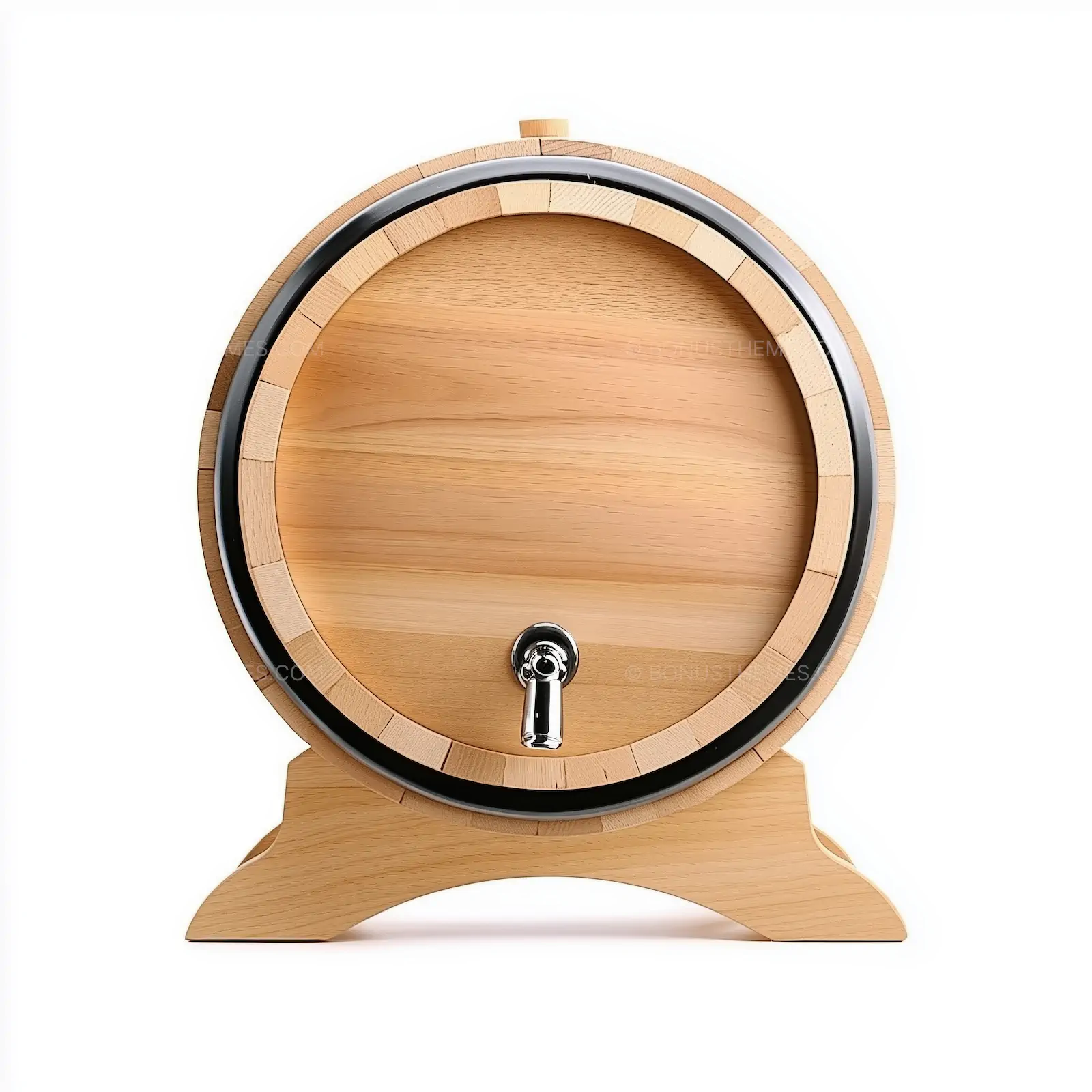 Traditional Wooden Wine Barrel with Metal Tap | AI Product Photography