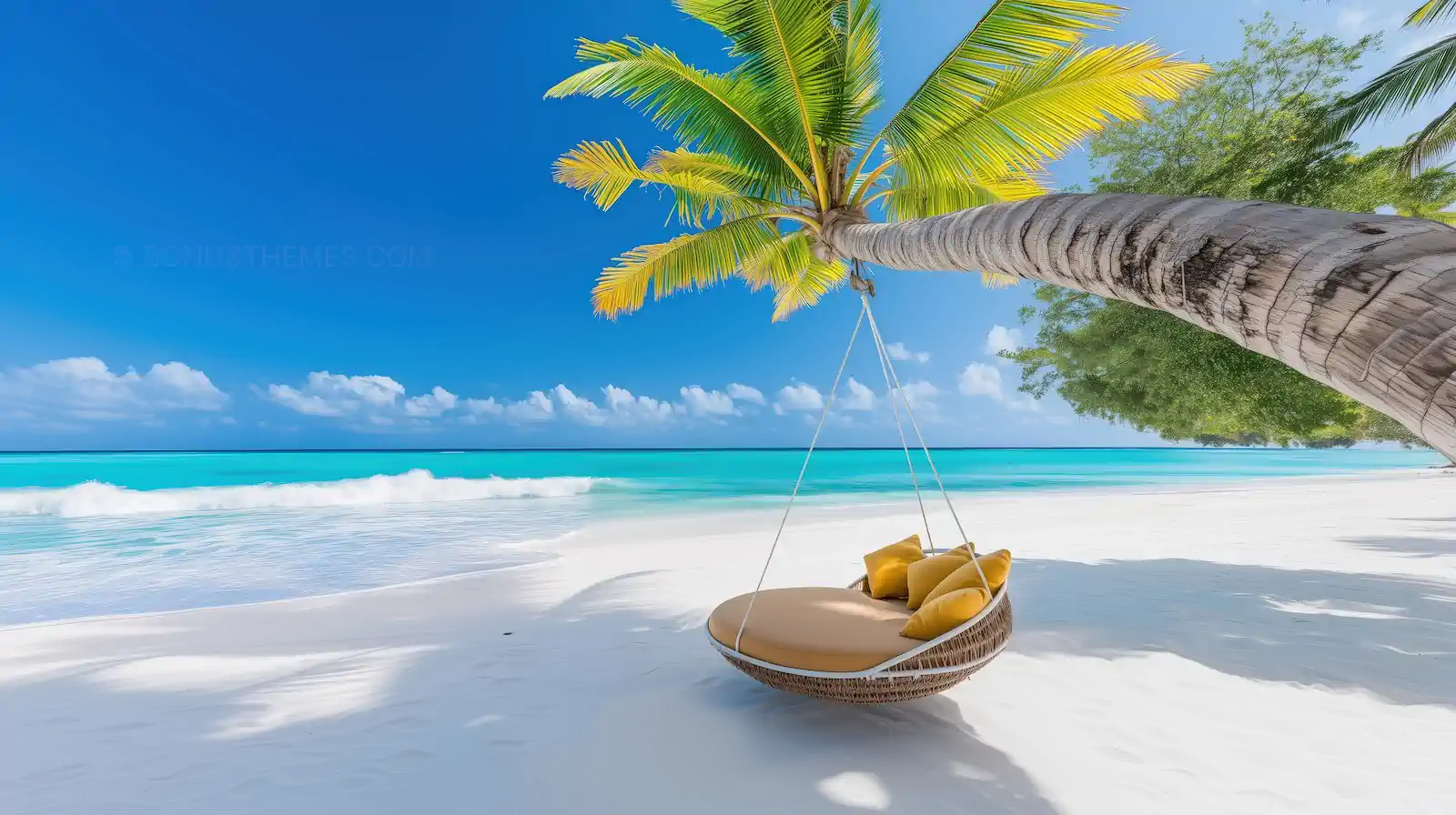 Tropical Beach Swing Bed | Luxury Island Paradise AI Generated Image