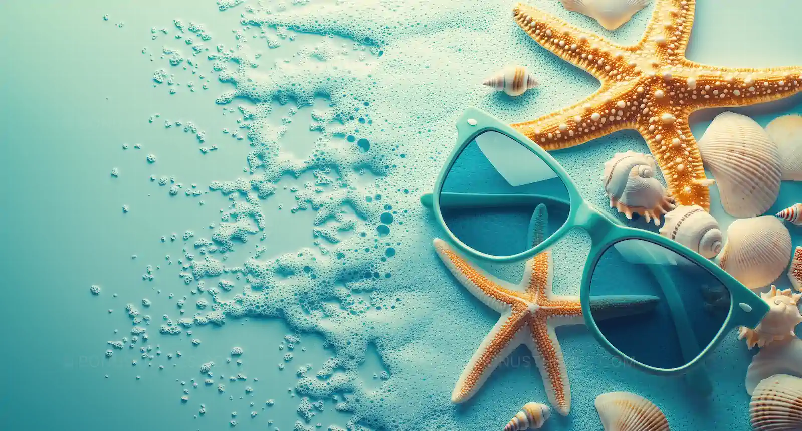 Tropical Summer Refresh | Turquoise Sunglasses and Sea Foam AI Generated Image