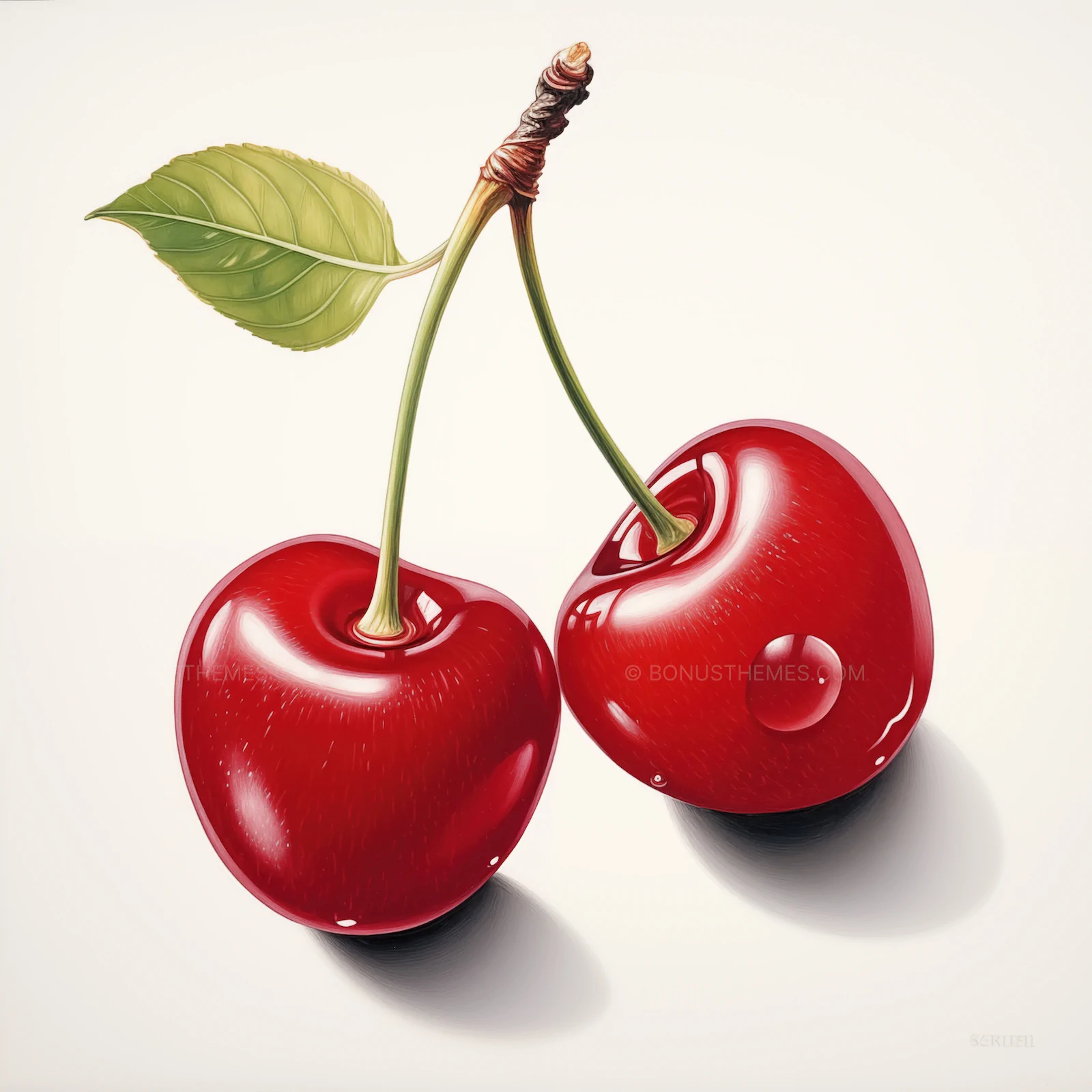 Two Cherries on White Background | Minimalist Fruit AI Image
