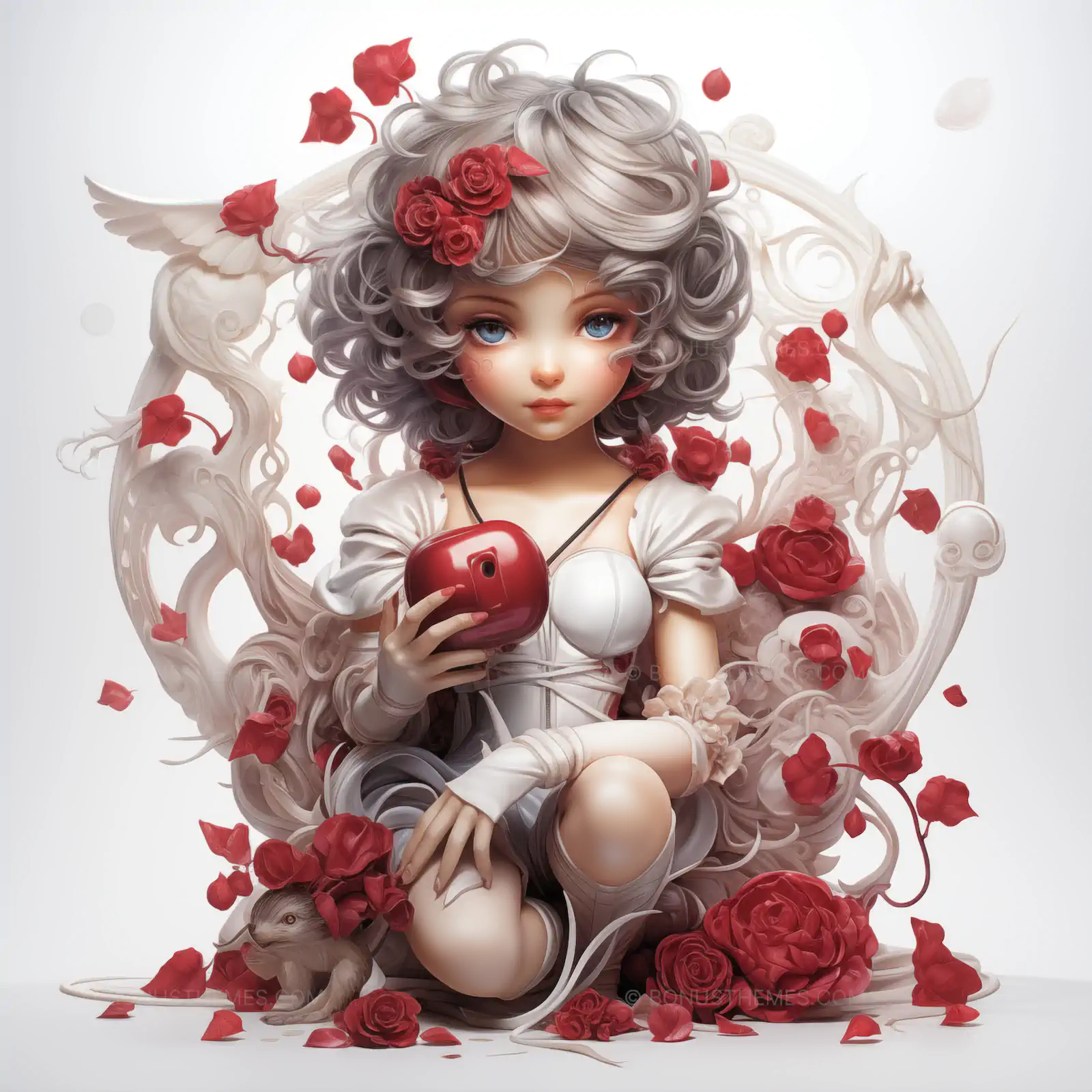 Valentine's Cupid with Apple | Whimsical Love AI Illustration