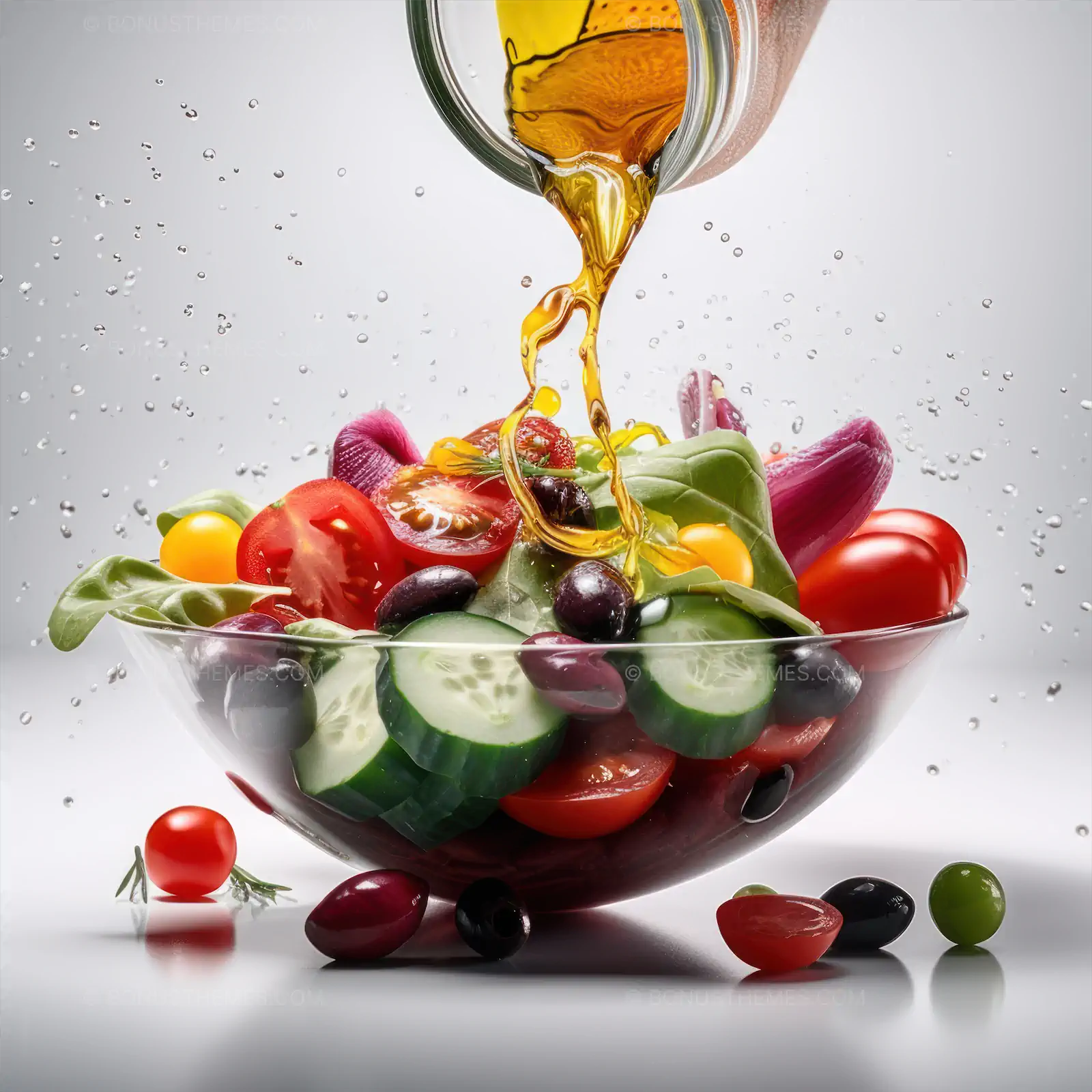 Fresh Mediterranean Vegetable Salad with Oil Drizzle | Healthy Eating AI Generated Image
