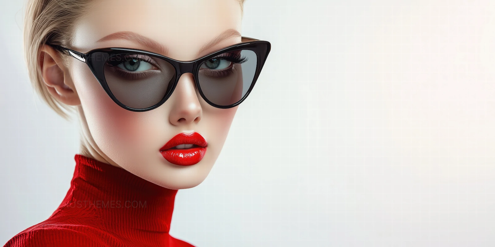 Vintage Noir Chic | Elegant Woman with Cat-Eye Glasses & Red Lips | AI Image