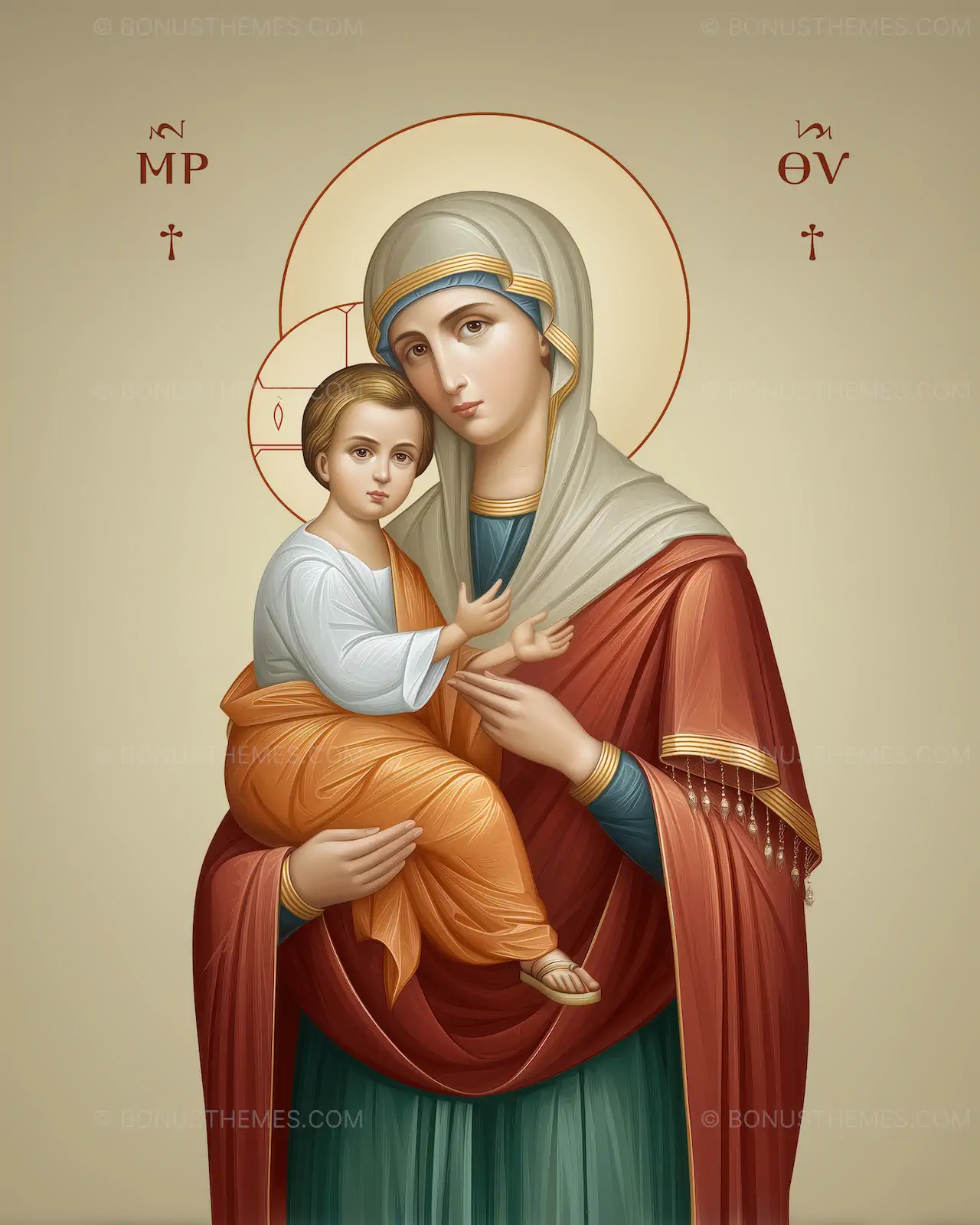 Virgin Mary Holding Baby Jesus - AI Generated Holy Icon Style Artwork
