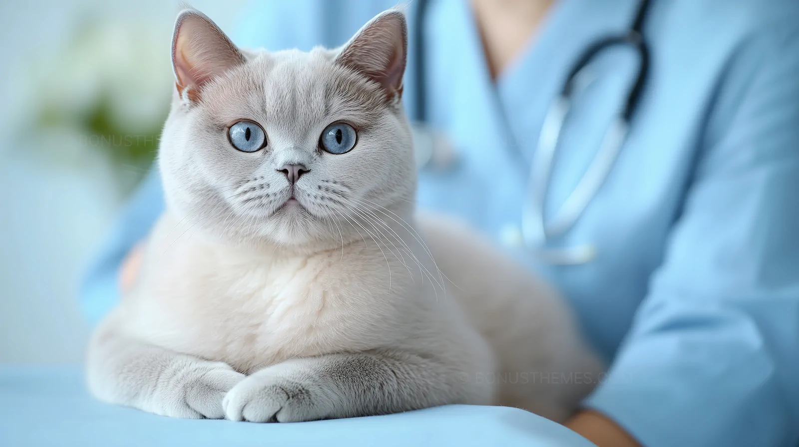 White Cat with Blue Eyes at Veterinarian - AI Generated Pet Care Concept