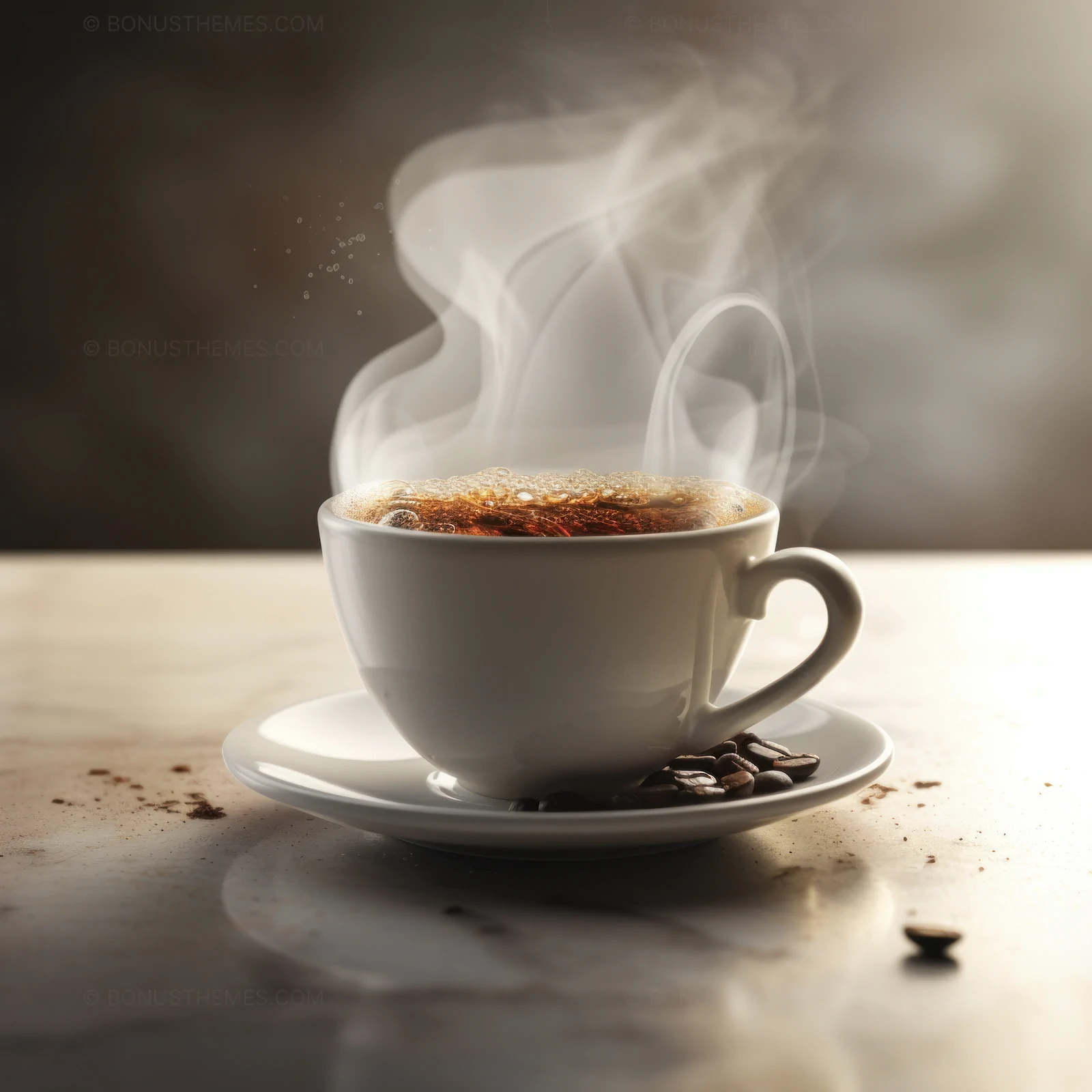 White Coffee Cup with Steam and Coffee Grounds | Cozy AI Generated Beverage Image