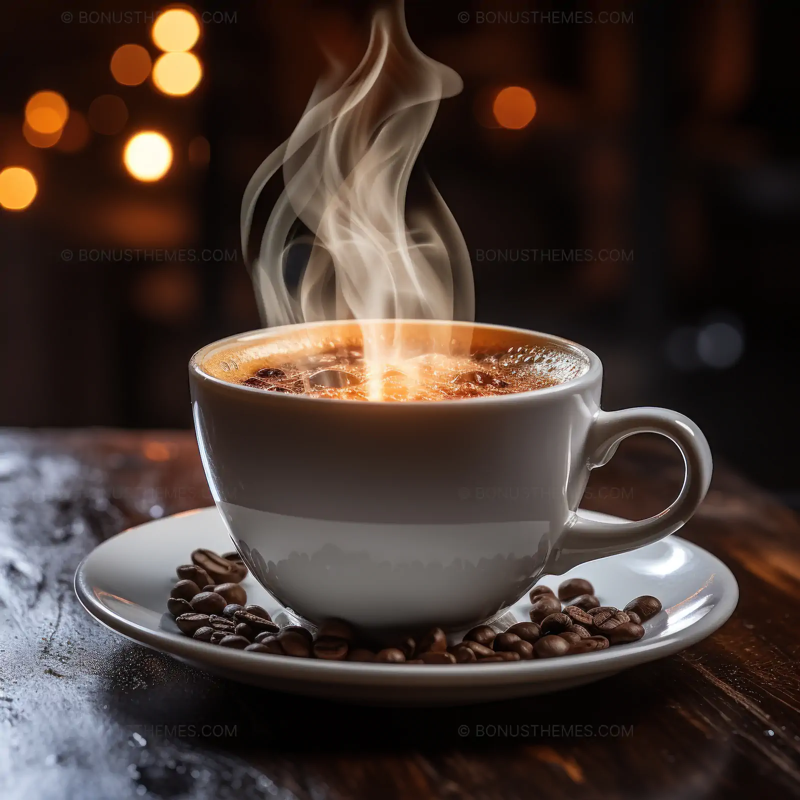 White Coffee Cup with Steam & Coffee Grounds | Cozy AI Generated Beverage Image