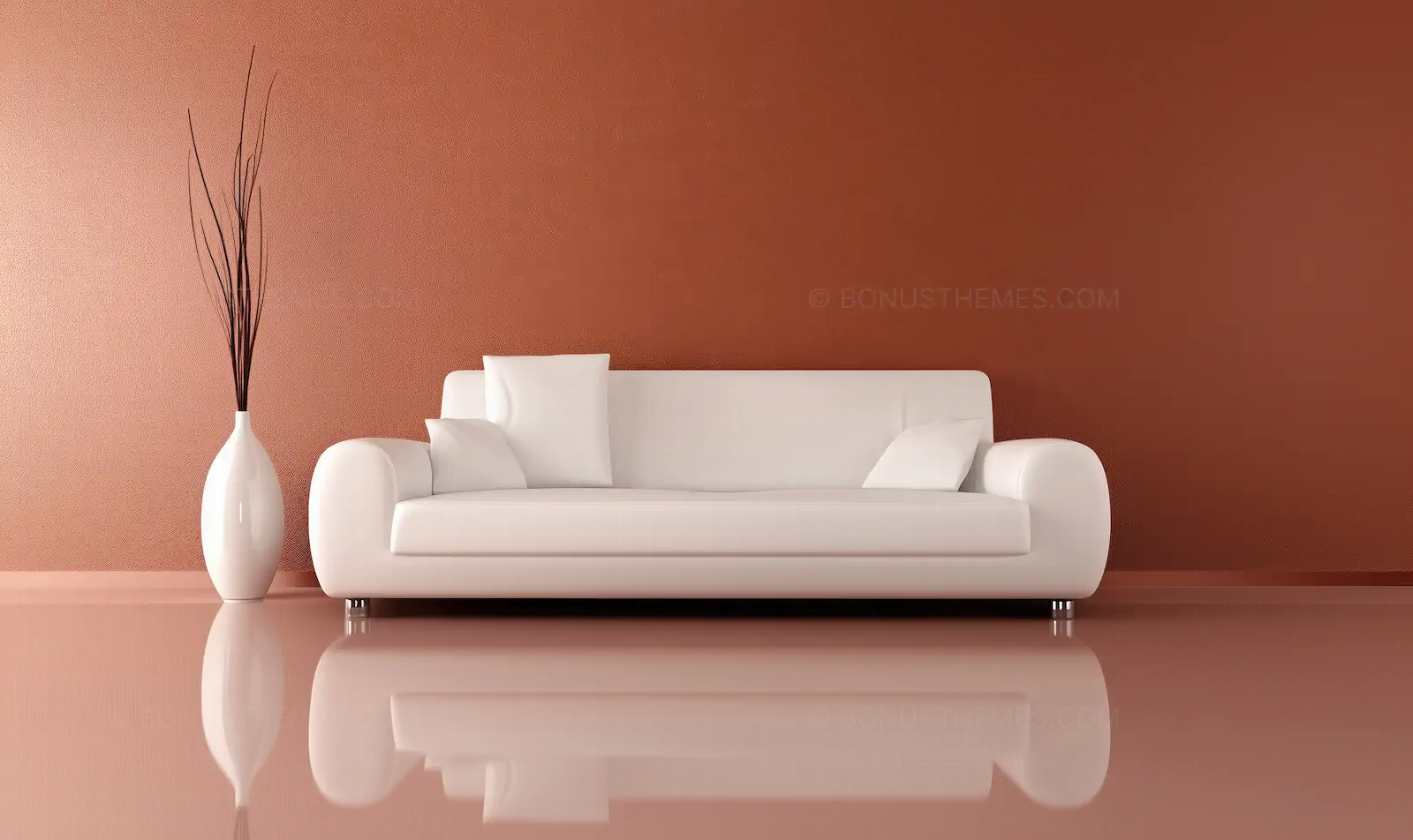 White Couch on Vibrant Red Background | Minimalist Interior AI Image